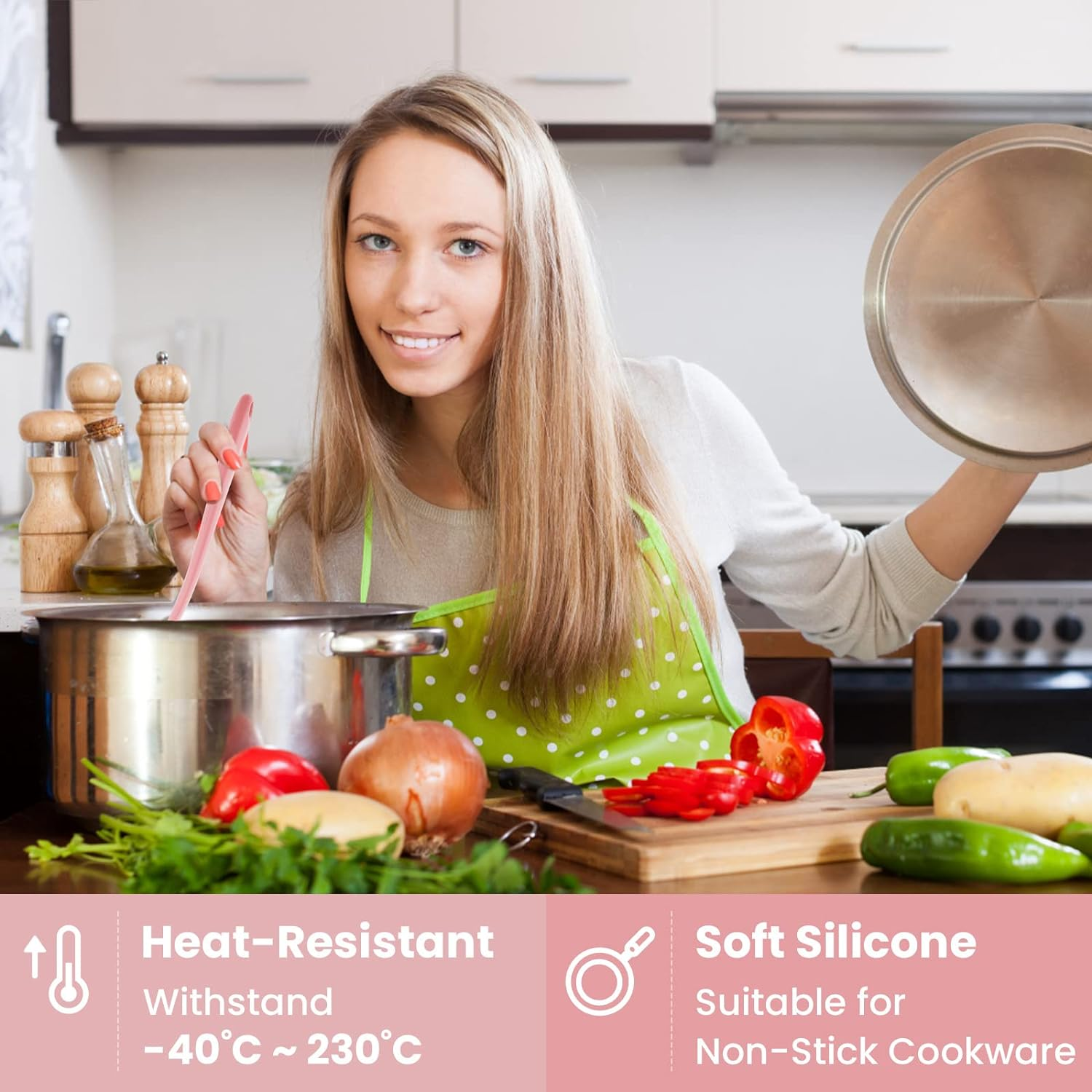 Silicone Ladle for Cooking - Comfortable Grip, Seamless Rubber, Non-Stick to Avoid Scratching - Pink image number 1