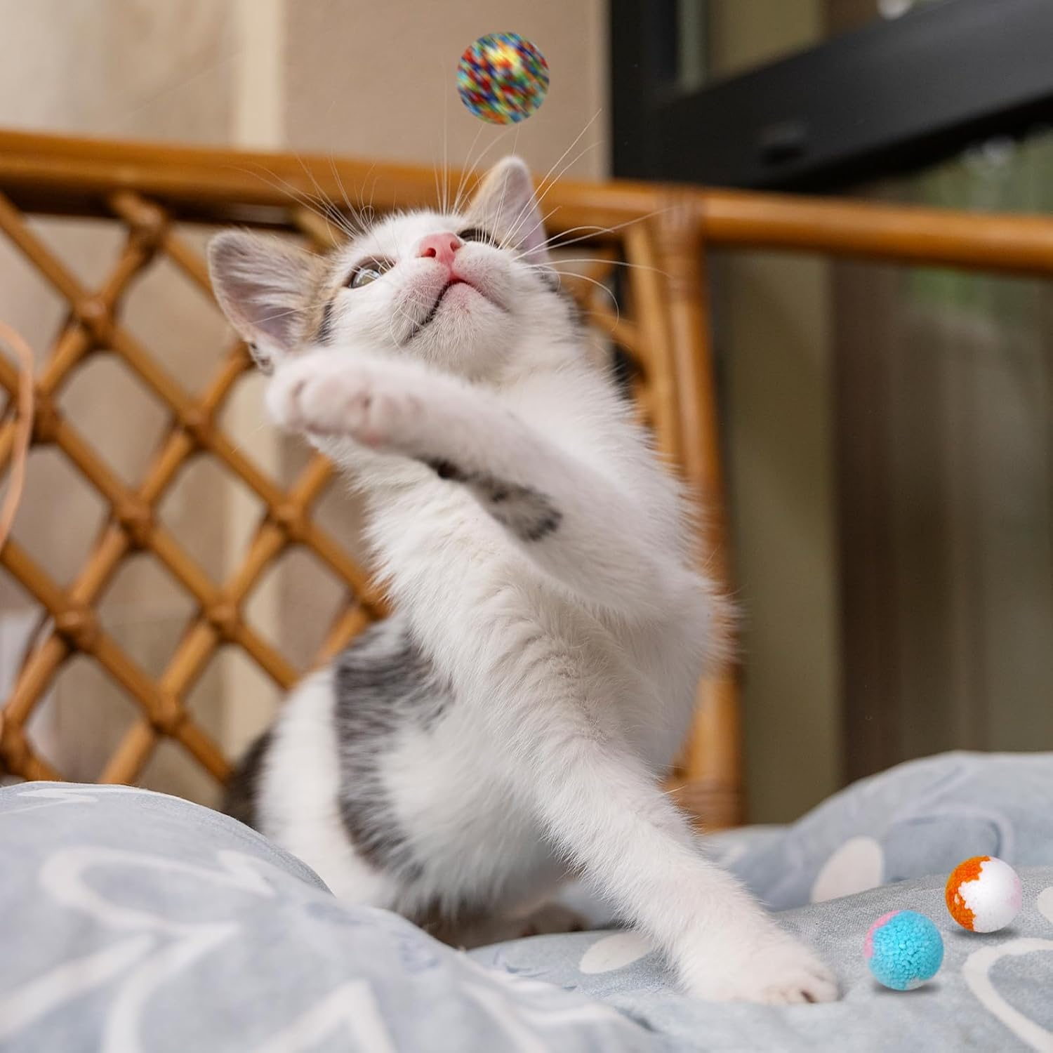 Hariendny 8 Pcs Colorful Cat Pom Pom Ball Toys Assorted Color Cat Ball Toys 2-Inch Cats Interactive Plush Toy Ball Woolen Yarn Cat Balls Kitten Chasing Balls Soft Plush Cat Ball for Cats Kitten image number 6