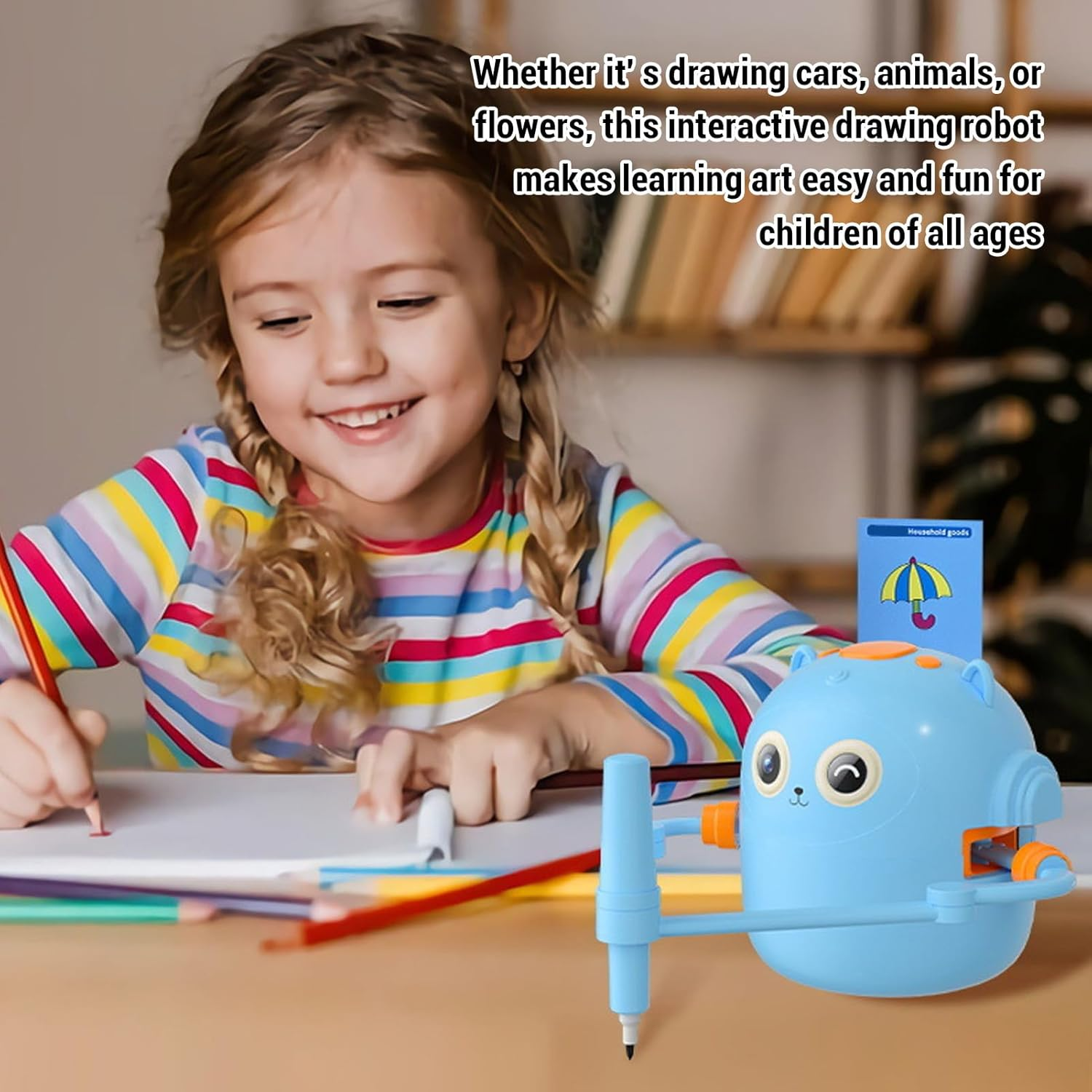 YUEHISY Drawing Robot for Kids, Interactive Educational Self Drawing Robot with 100 Sheets Card, Multiple Modes, Smart Painting Learning Toy (Sky Blue) image number 6