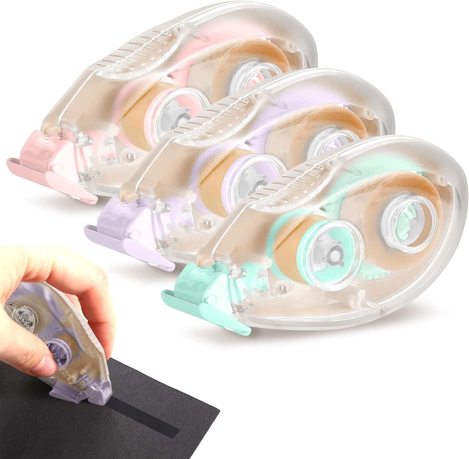 Glue Tape Roller, 3 Pcs Double Sided Glue Roller Permanent, Double Sided Tape Dispenser for Craft, Scrapbooking Supplies, Photo, Album, Cards, Gift Wrapping (0.24In X 19.68Ft) image number 3