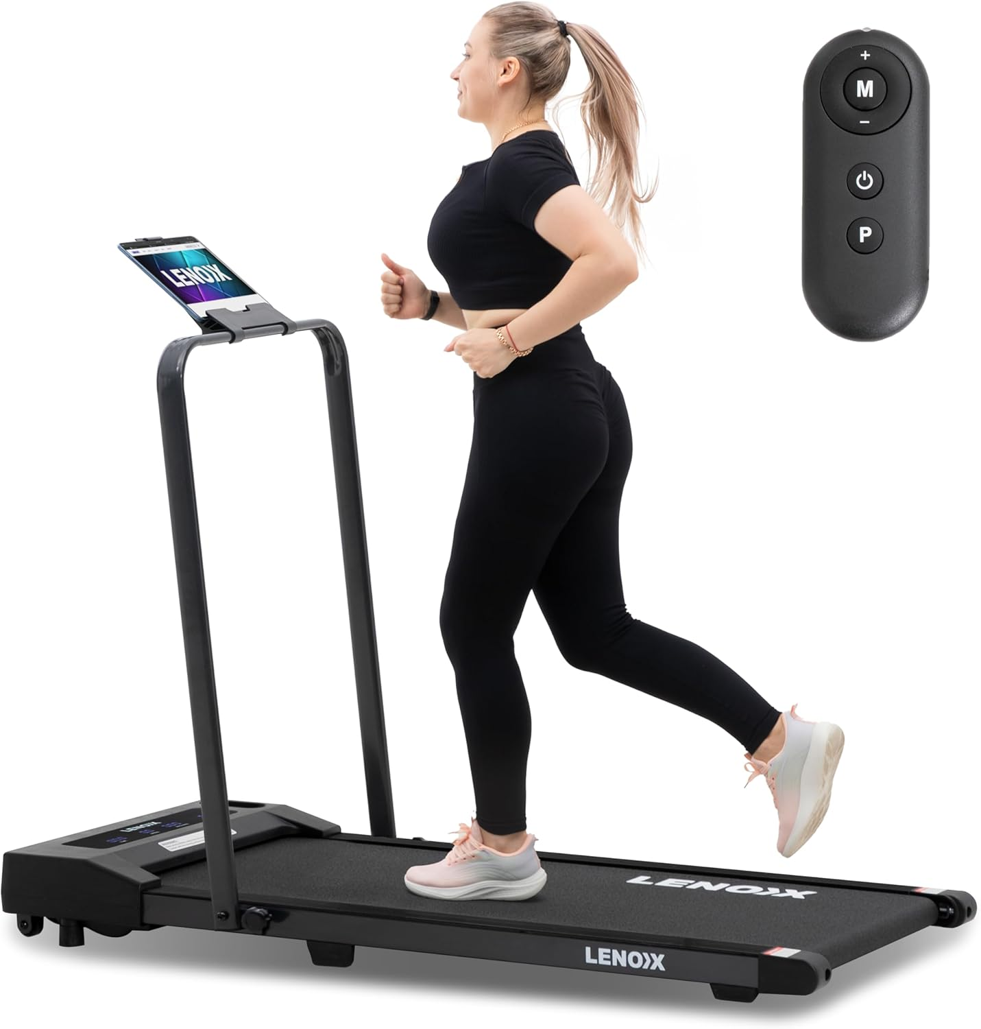 Lenoxx 2HP Walking Pad Treadmill W/Remote, Handrail, and Tablet Holder image number 3