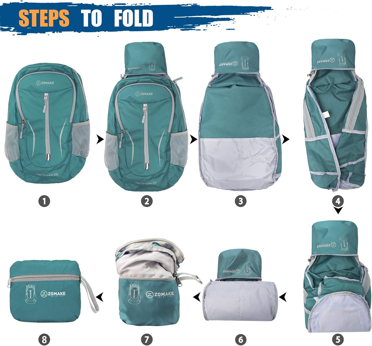 ZOMAKE Foldable Backpack - 25L Lightweight Folding Packs, Packable Hiking Daypack for Travel Outdoor Camping image number 3