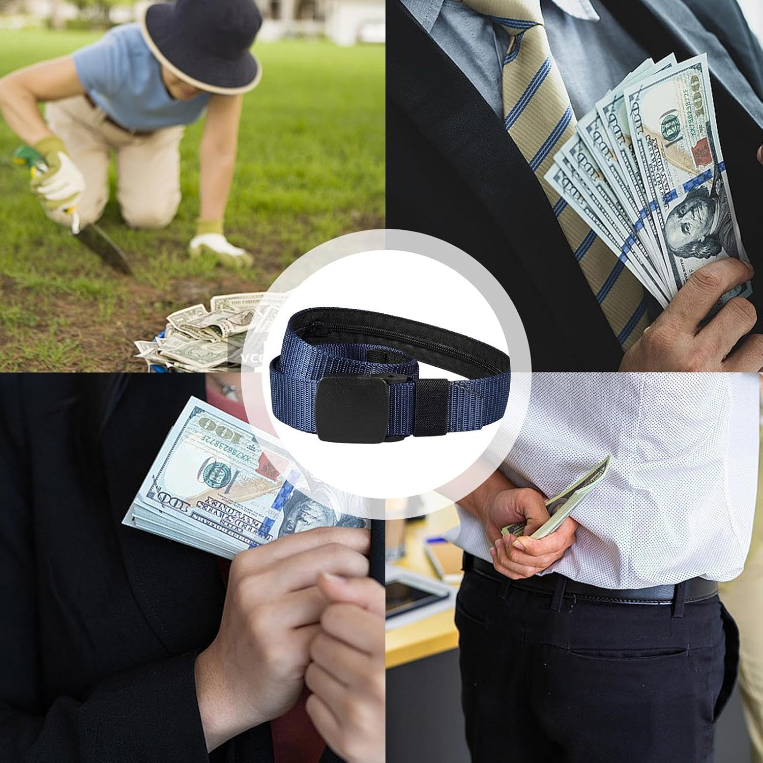 Money Belt for Travel, Security Money Belt, Belt with Money Pocket, Cashsafe Anti-Theft Wallet, Secure Comfortable Waist Belt for Valuables, Cash, Women, Passport, Darkblue, Siehe Beschreibung, See image number 2