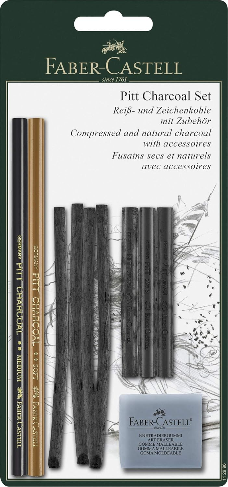 Faber-Castell Smooth Pitt Compressed Charcoal Stick, Extra Soft &ndash; Blister Pack of 3, (18-129996) - 3 Count (Pack Of 1), Extra Soft image number 2