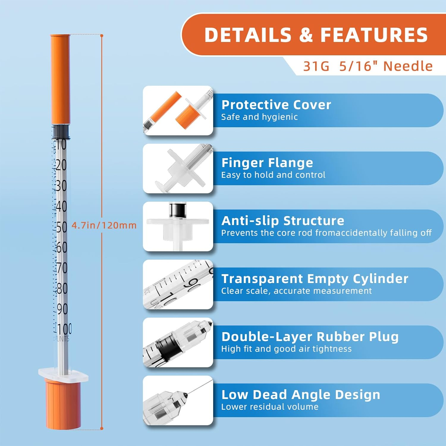 1Ml/Cc Syringes with 31G 5/16 Inch(8Mm) Needles,Lab Measuring Supplies,Disposable Individually Wrapped,Box of 100 image number 5