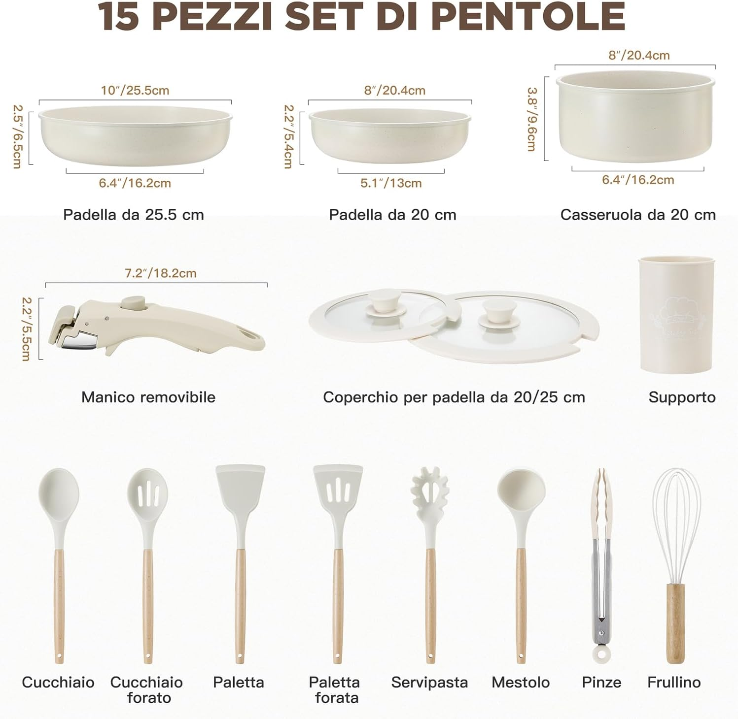 IPOW Pots and Pans Set Non Stick, 15PCS Cookware with Frying Pans & Saucepan, Detachable Handle and Cooking Utensils Set, Oven Safe, Space Saving image number 1