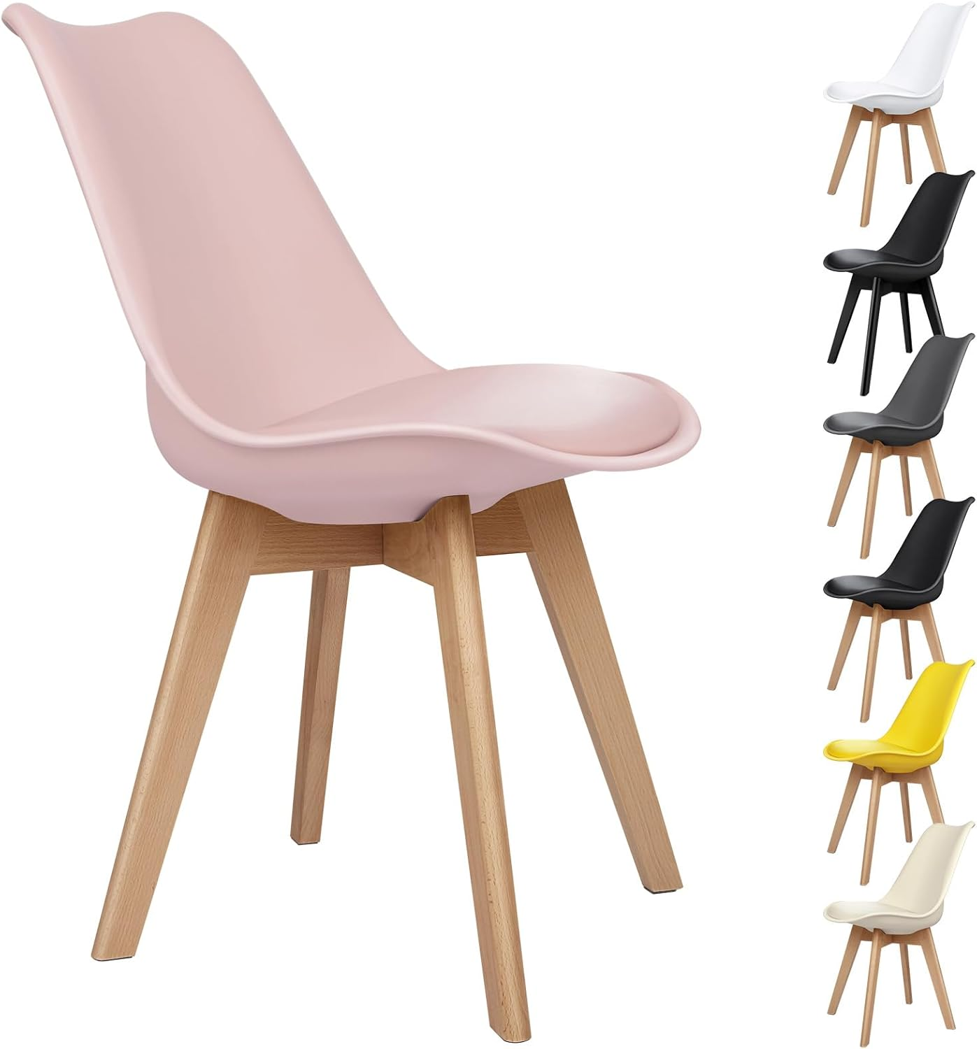 ALFORDSON PU Leather Dining Chair Set of 4 with Wood Legs, Kitchen Cafe Chair with Ergonomic Backrest & Anti-Slip Floor Protectors, Max 150Kg, Yellow - Grey image number 3