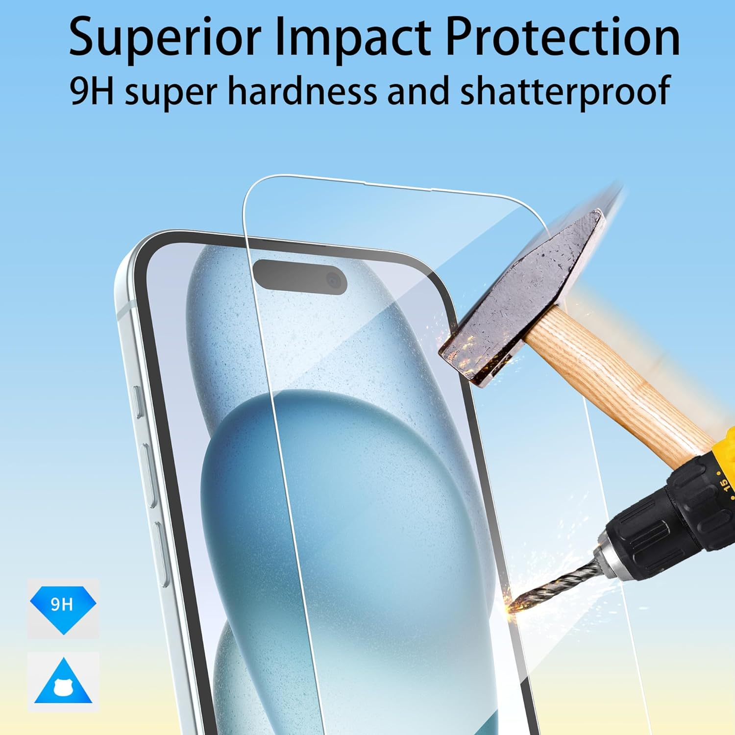 4Youquality [4-Pack Screen Protector for Iphone 15 (6.1-Inch), Tempered Glass Film, [Lifetimesupport][Impact-Protection][Anti-Shatter][Anti-Scratch] image number 3