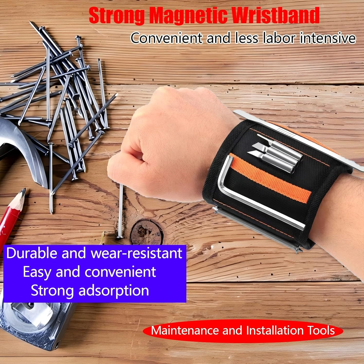 Magnetic Wristband for Holding Screws, Nails and Drill Bits for Men - Made from Premium Ballistic Nylon with Lightweight Powerful Magnets Stocking Stuffers for Dad, Husband, Grandpa, Handyman Gifts image number 1