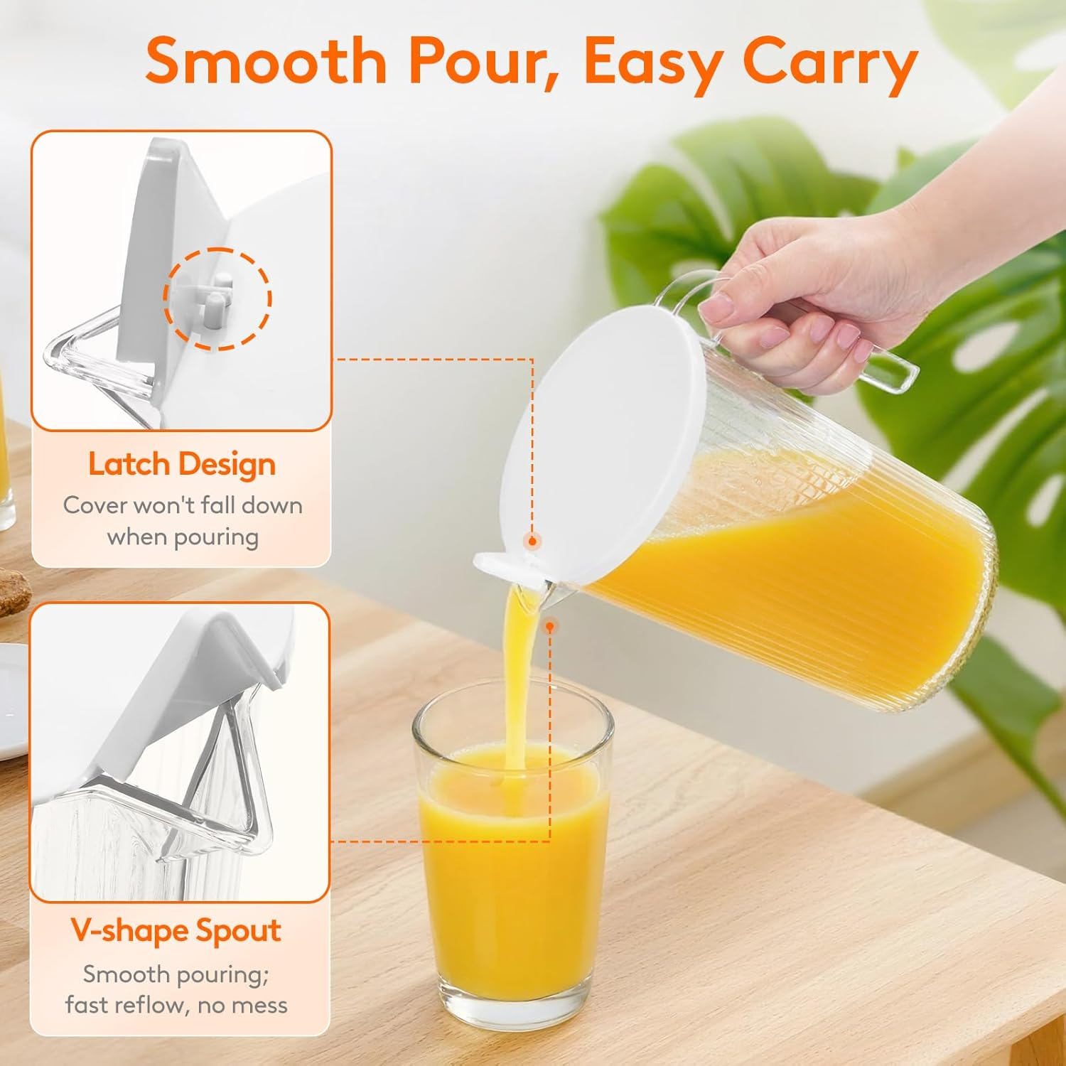 Lifewit Pitcher with Lid, 50 Oz Water Jug BAP Free Plastic, Containers Juice, Ice Tea, Drink, Lemonade Pitchers for Fridge, 2 Pack image number 1