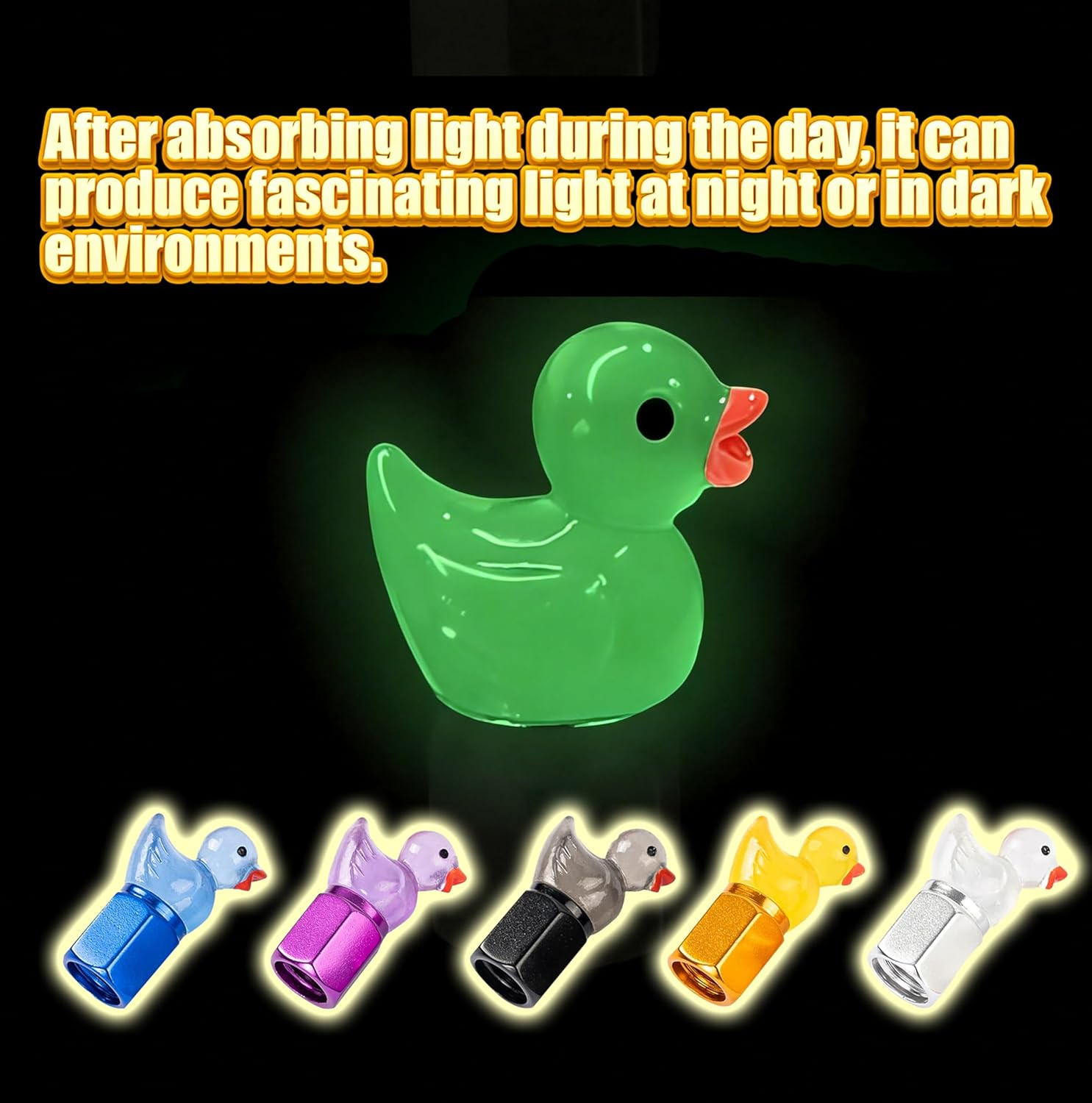 4 Pcs Cute Duck Car Tyre Valve Caps, Glow in the Dark Tire Valve Caps,Interesting and Practical Tyre Decoration, Universal for Cars, Suvs, Bike, Trucks and Motorcycles (White) image number 4