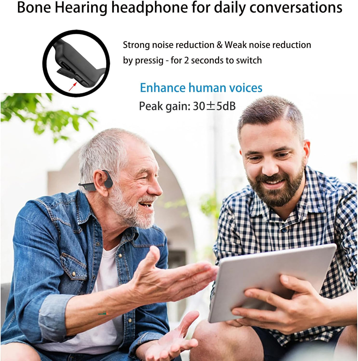 FANSAISI Bone Conduction Hearing Headphones, Bluetooth Open Ear Listening Headsets Earphones with Sound Collector for Conversations, 15H Long Working Time for Daily Use image number 1