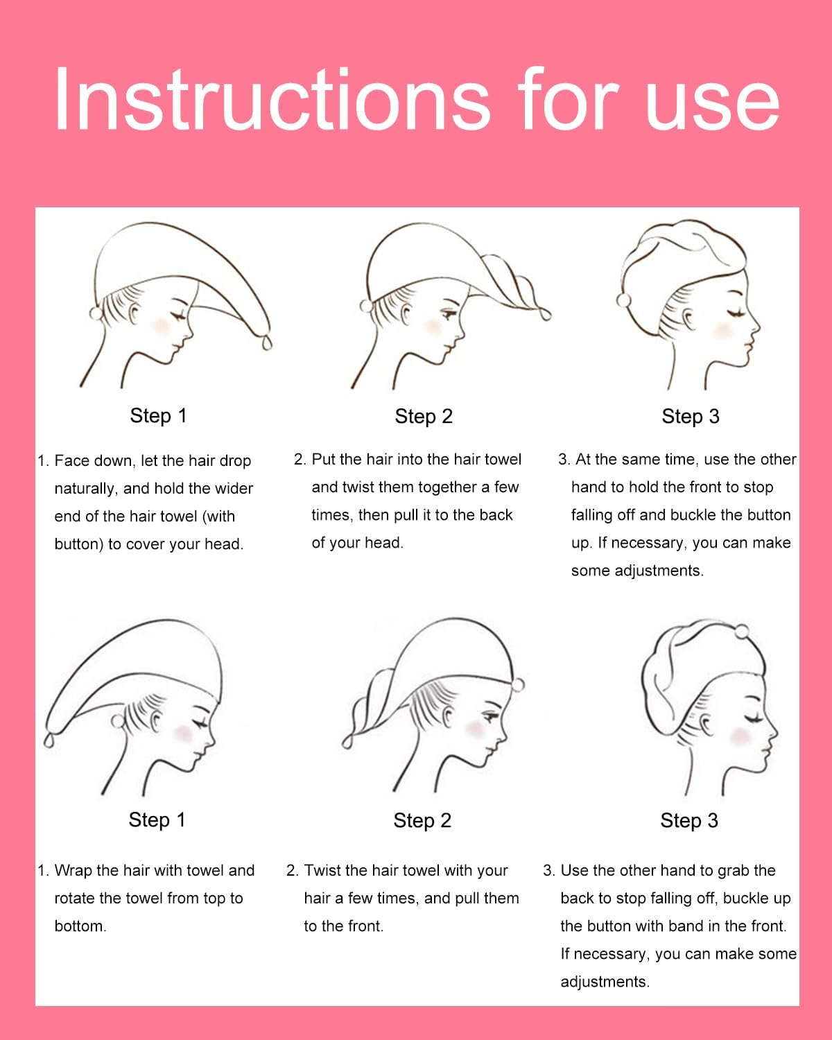 Lumimi 6 Piece Hair Drying Towel Turban Set Beautifully Absorbent Comfortable Soft Light Short Long Hair Wash Light Blue Light Pink White image number 4