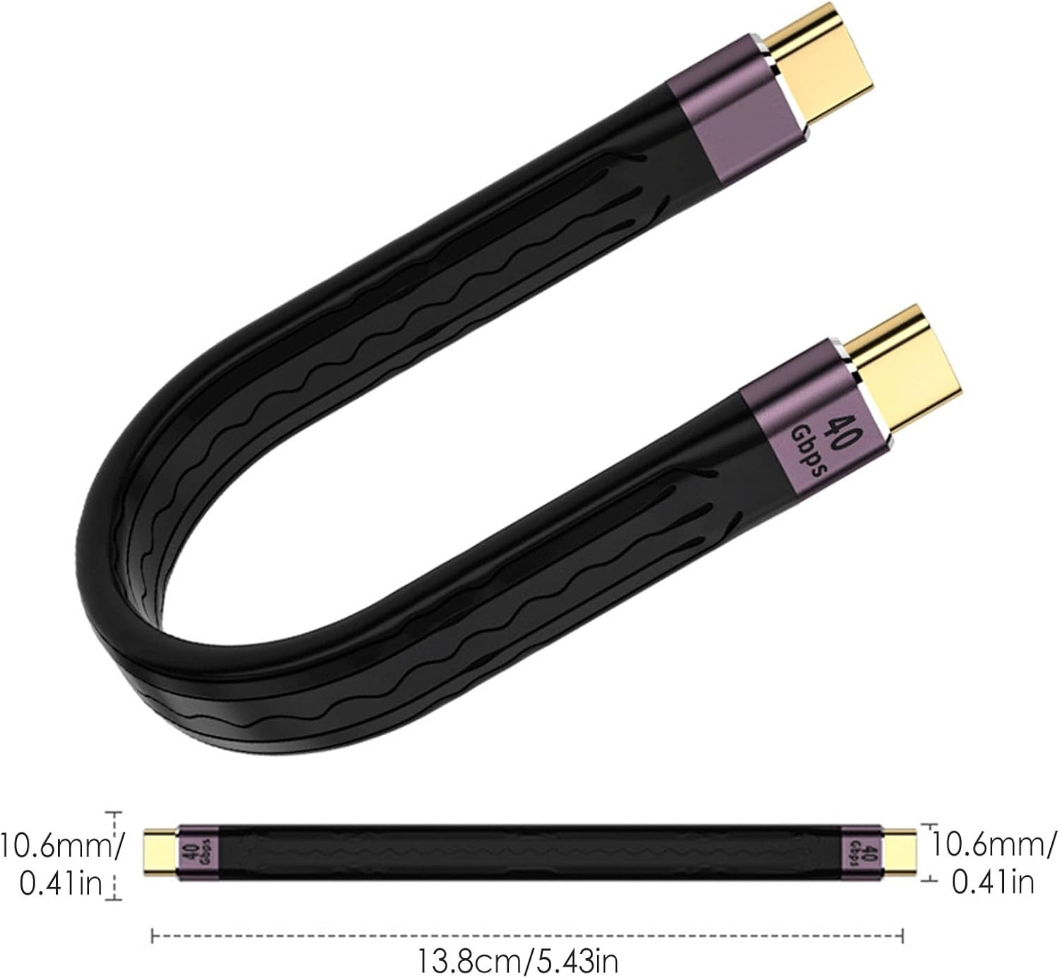 Short USB C Cable 100W - 3.1 Gen 2 USB C to USB C, 40Gbps Data Transfer | PD Fast Charging Cable, Soft Flexible FPC Material, 4K Video Output, Flat Black for Seamless Device Connections image number 1