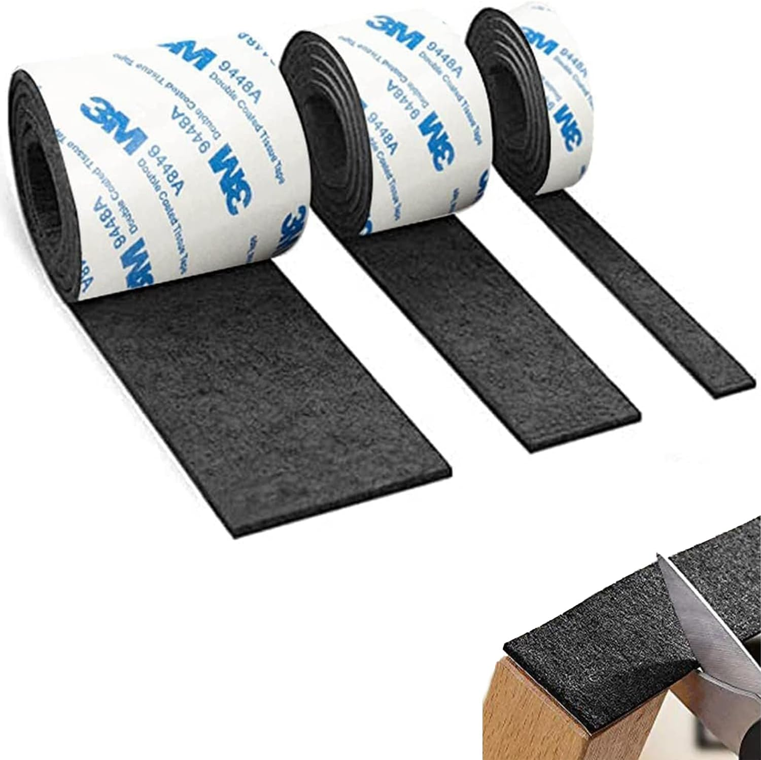 BEANPRECOY 3 Size Felt Strip Rolls DIY Furniture Felt Pads Felt Pad Furniture Self Adhesive Floor Protector Pad for Hardwood Floors Floor Protectors Desk Chair Sofa Leg Black（10/5/2Cm）*100Cm image number 6