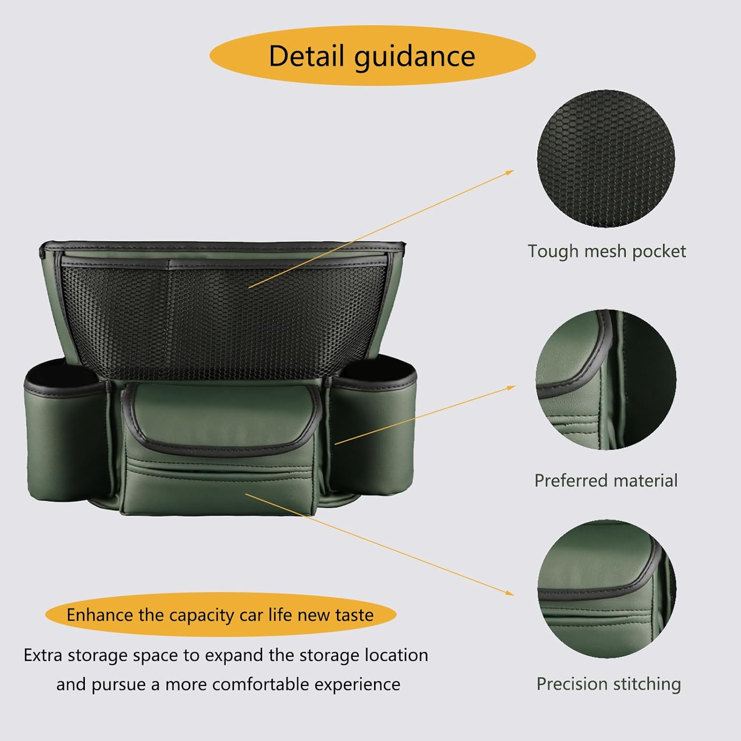 HABONG Car Premium Leather Large Capacity Seat Organizer Car Back Seat Organizer Storage Car Console and Organizer Front Seat Car Tote Holder (Black) image number 6