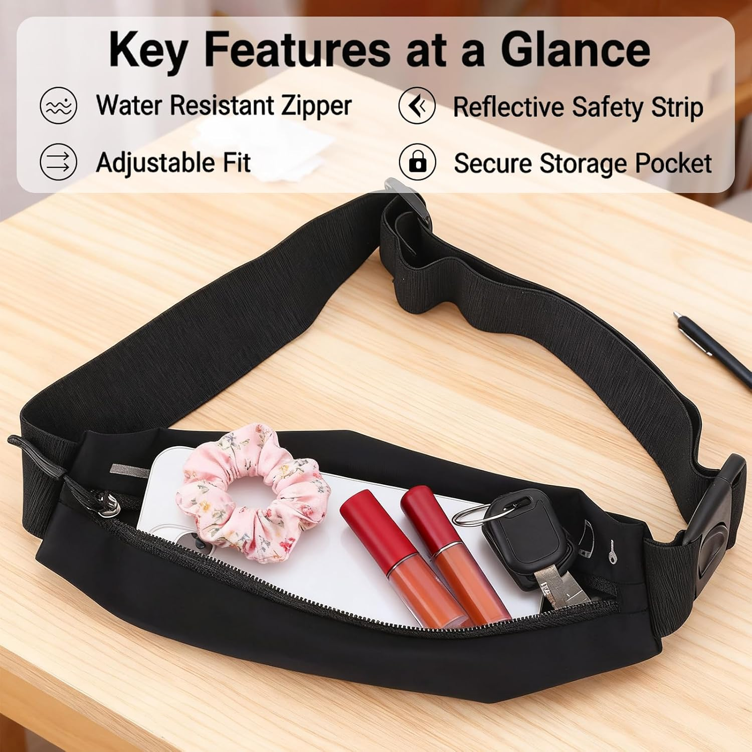 Running Belt for Men, Running Vest Waist Pack with Phone Holder, Fanny Pack for Runners Workout Jogging, Money Belt Running Accessories, Black One Size