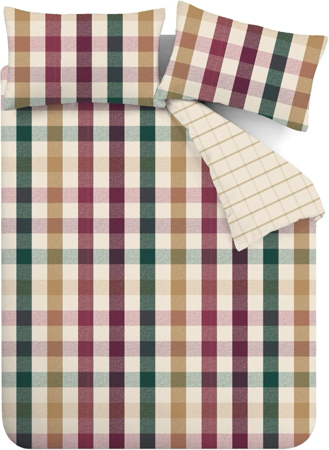 Catherine Lansfield Autumn Check Reversible Double Duvet Cover Set with Pillowcases Plum image number 3