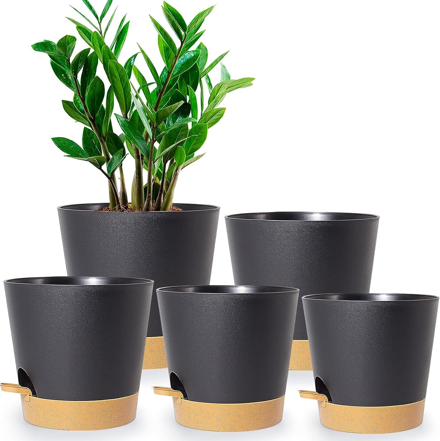 5 Pcs Plant Pots, 7/6.5/6/5.5/5 Inch Self Watering Plant Pots with Drainage Holes,Modern Decorative Plastic Pots for Plants with Drainage Hole and Tray for All House Plants image number 3