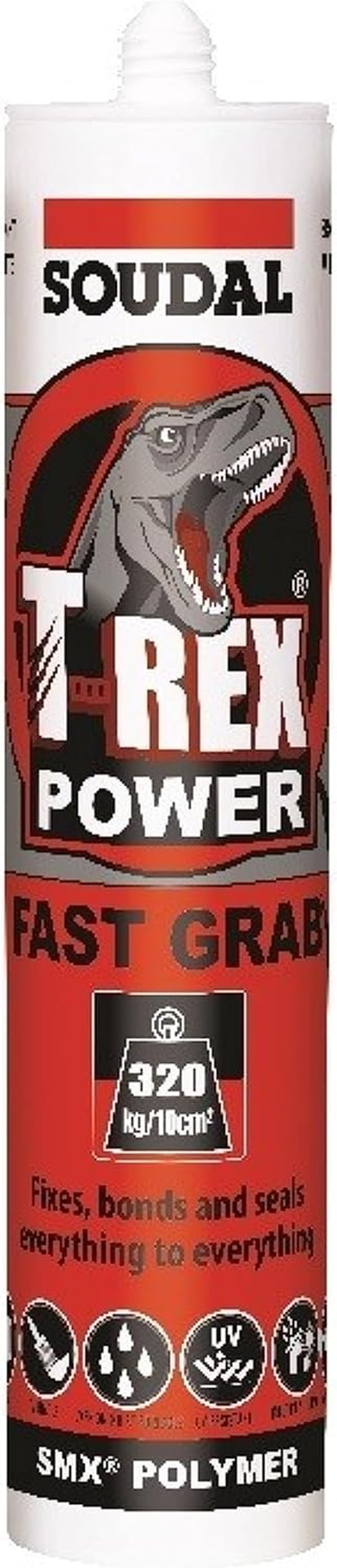Soudal T-Rex Power Bond Fast Grab Sealant, Bright White, 290 Ml