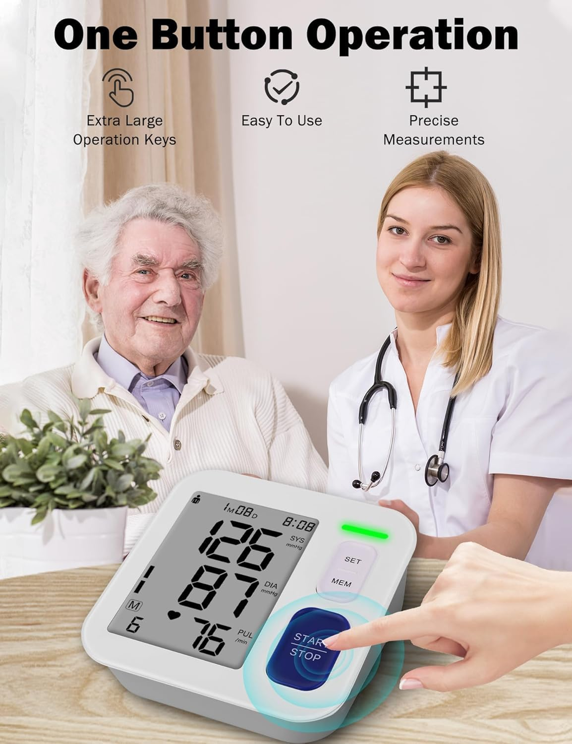 Blood Pressure Monitor for Home Use, Upper Arm Blood Pressure Machine with 9"-17" BP Cuff, 2 X 90 Memories, Carry Case and Batteries Included, Heart Rate Monitoring Meter for Nurse Diabetic Adult image number 1