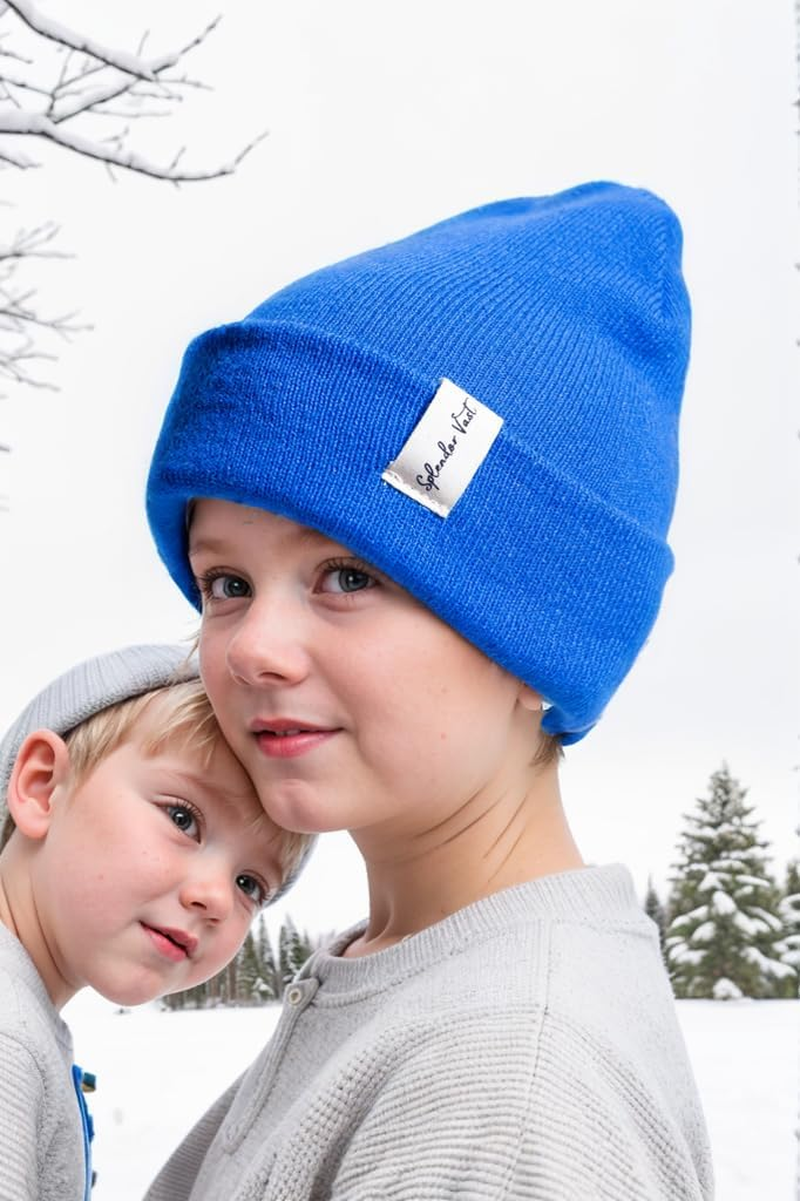 Splendor Vast Beanie for Children Unisex Knit Cuffed Plain Winter Beanies Hats Skull Cap - Dark Blue image number 2