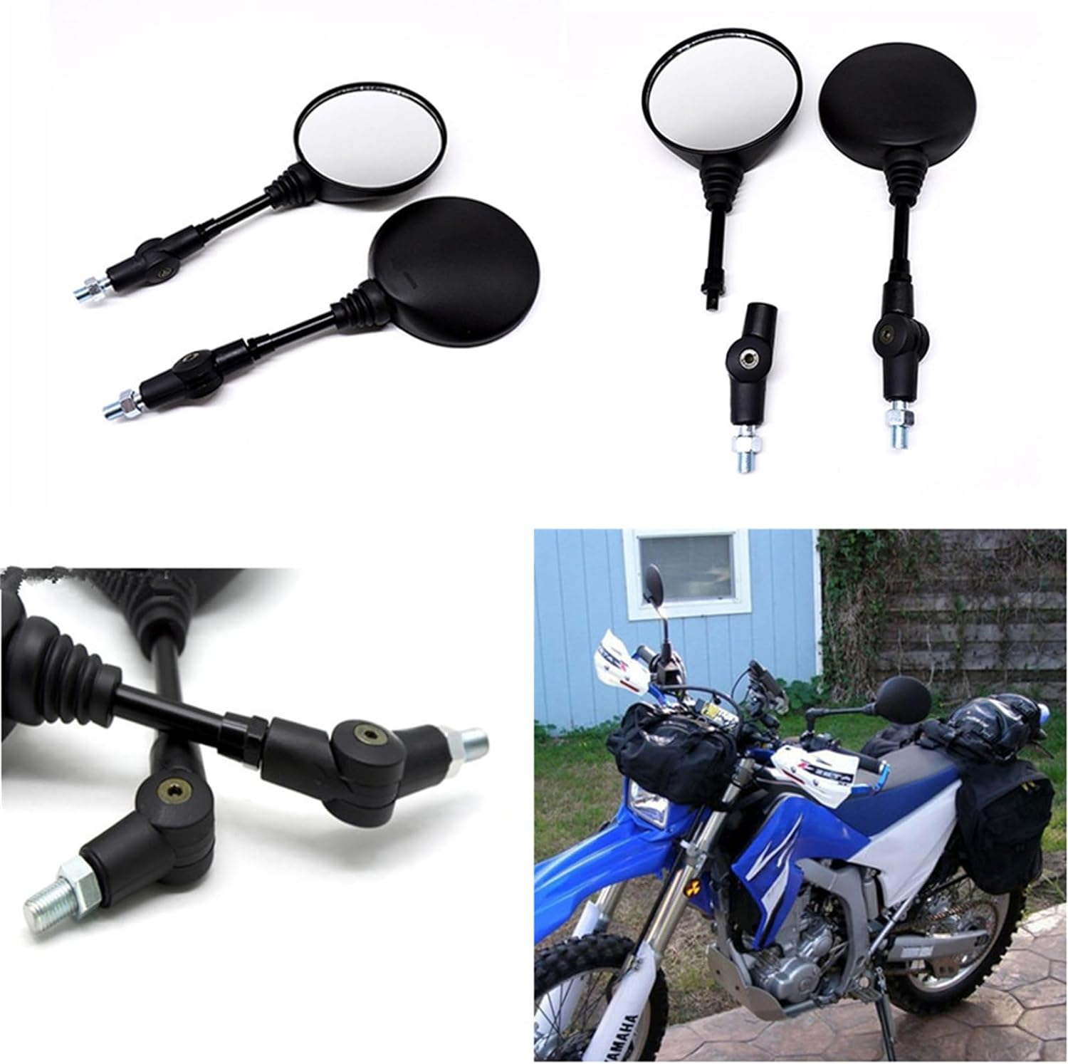 2 Pack 360&deg; Adjustable Motorcycle Rearview Mirror, Side Mirror, Indestructible Front Mirrors - Adventure Set