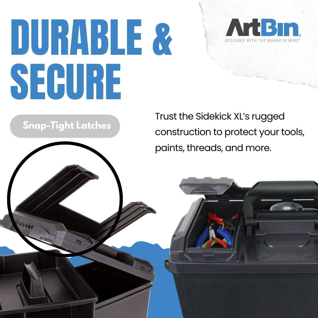 Artbin 6917AB Sidekick XL Carrying Case, Portable Art & Craft Organizer with Handle, [1] Plastic Storage Case, Black image number 4