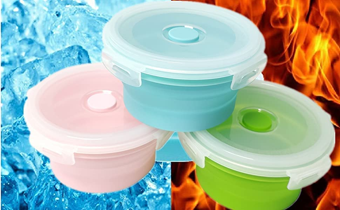 3Pack Collapsible Silicone Food Storage Containers with Lid 17OZ Foldable Lunch Bowls for Microwave Freezer Dishwasher Safe (500Ml Round) image number 4