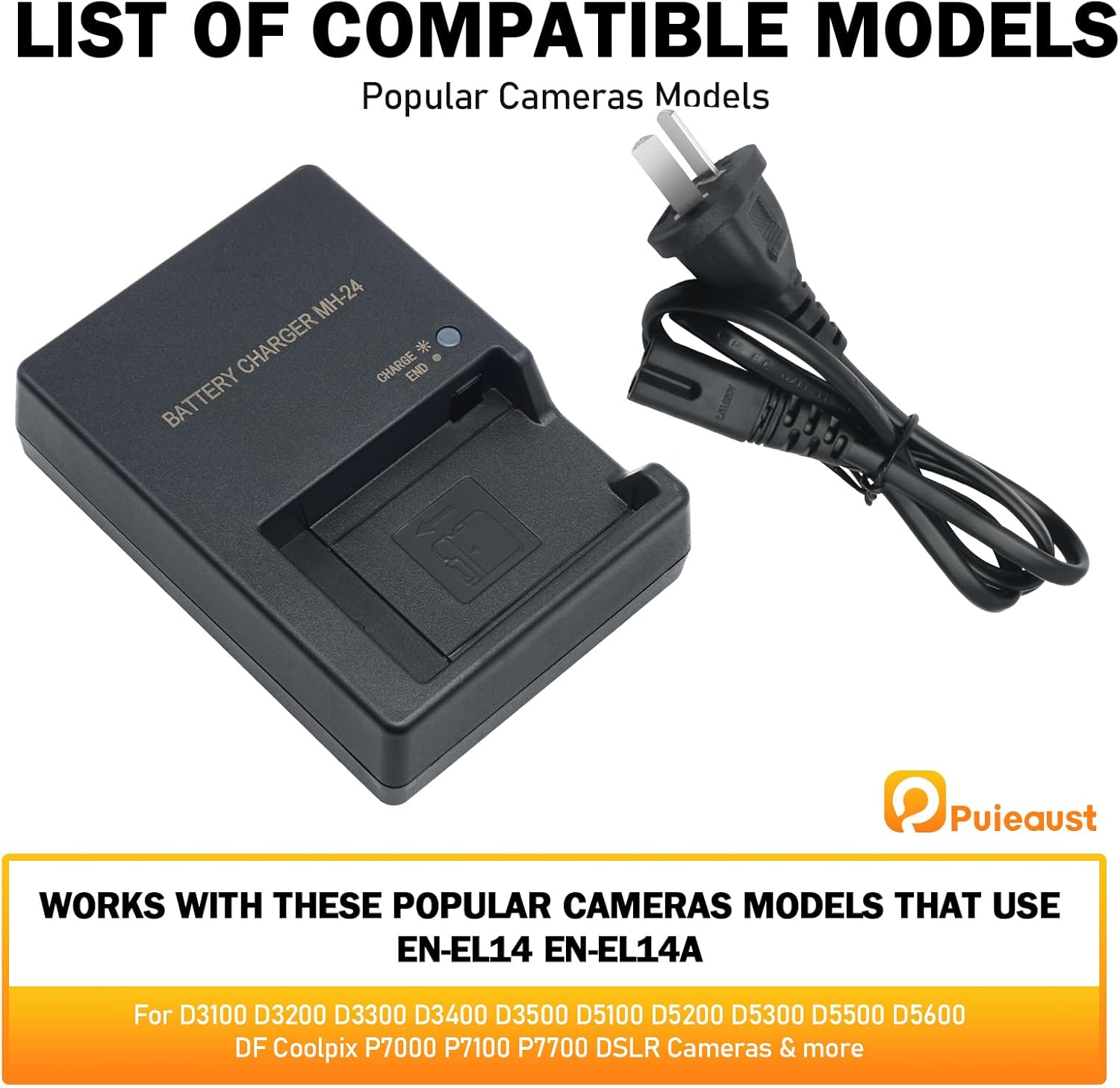 MH-24 Cameras Battery Charger for Nikon EN-EL14 EN-EL14A Battery for Nikon D3100 D3200 D3300 D3400 D3500 D5100 D5200 D5300 D5500 D5600 P7000 P7100 P7700 P7800 SLR Battery Quick Chargers Power Supply