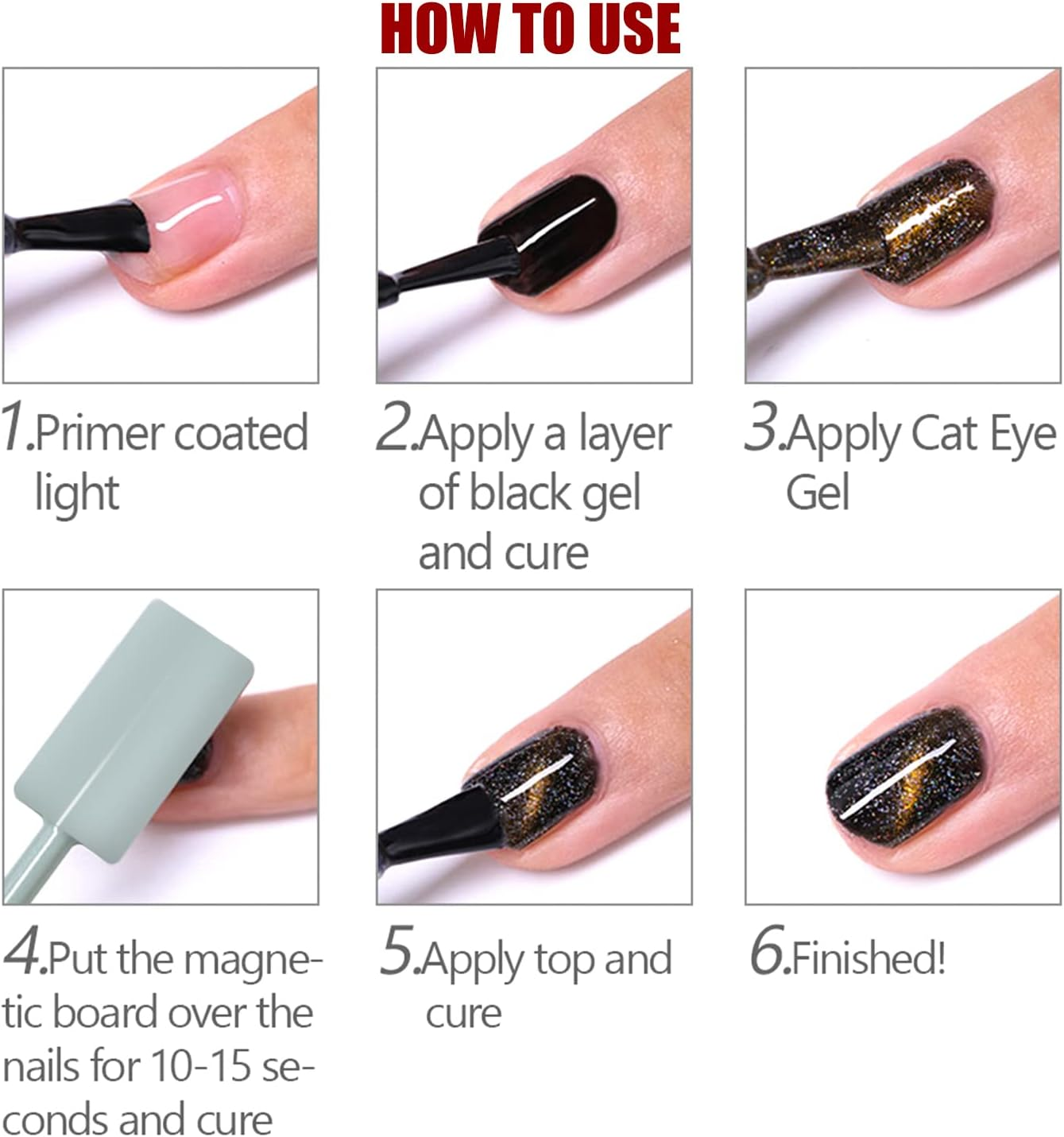 JERCLITY 7 Pieces Cat Eye Magnet for Nails Double-Head Nail Magnetic Stick Multi-Function Magnet Board Square Thickened Cat Eye Strong Magnet Plate Nail Magnet Tool Set for Cat Eye Gel Polish Nail Art