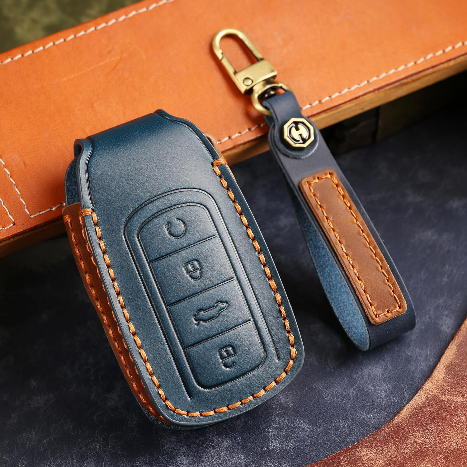 Ontto Car Key Cover Fit for Chery Tiggo 8Plus Tiggo 8 New 5 plus 7Pro Max Omoda 5 C5 Handmade Leather Key Case Holder Keyring Key Chain Smart Key Shell Protector Accessories 4 Buttons