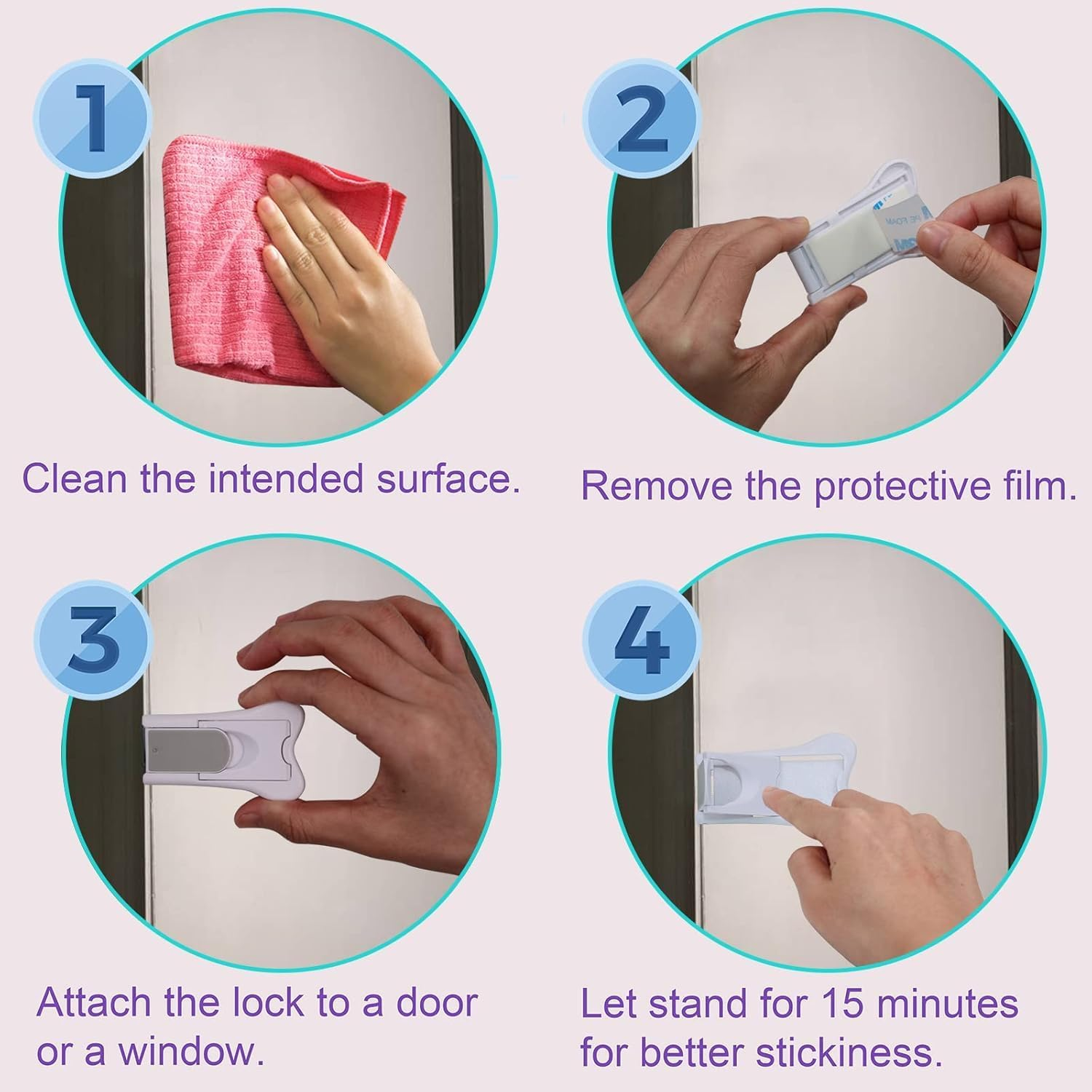 Baby Proofing Sliding Door Lock 6-Pack - No Drill Adhesive Safety Latches for Glass Doors/Cabinets/Windows, Child & Pet Proof Security Lock for Home image number 5