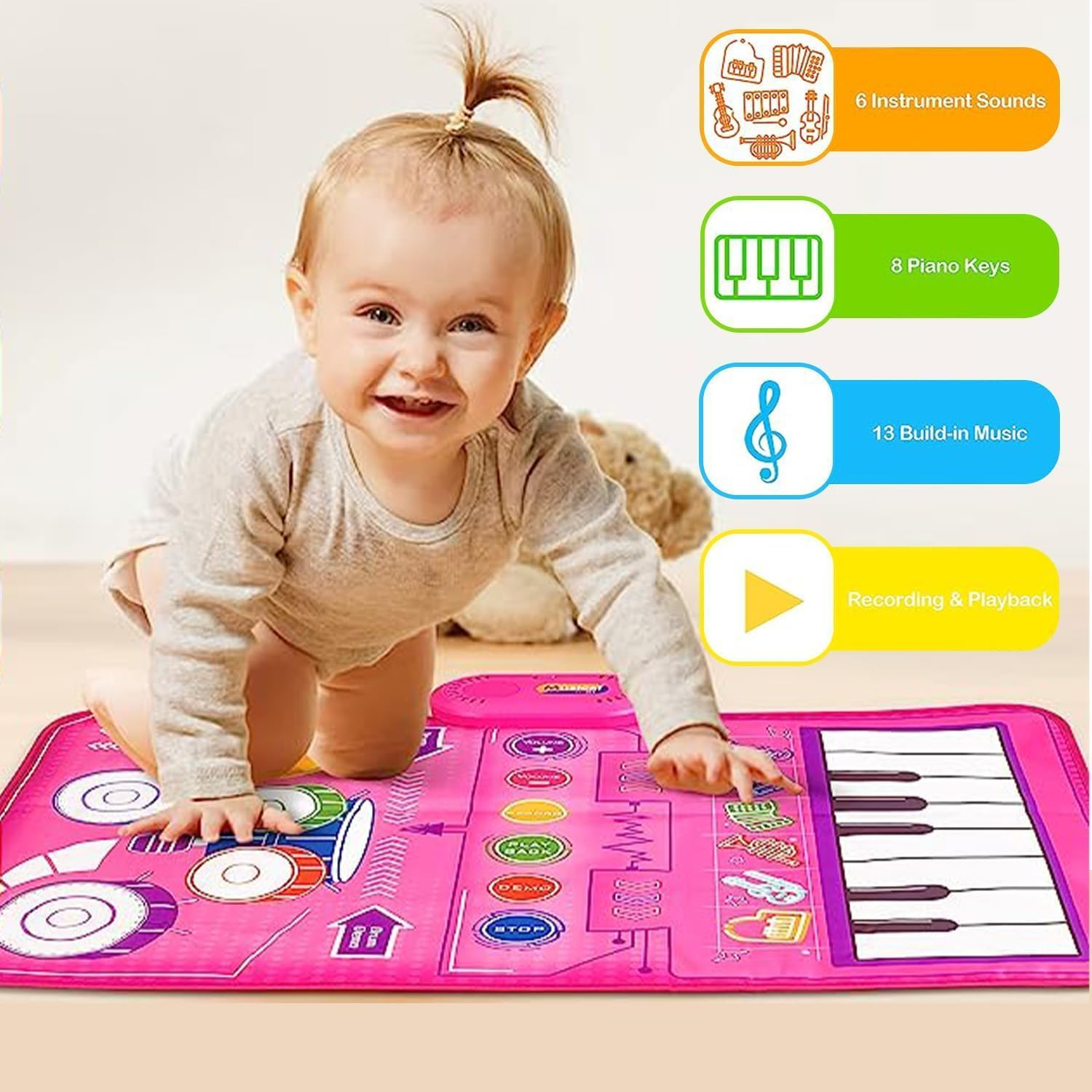 1 Year Old Girl Gifts, Piano Mat Baby Toys for 1 Year Old Girl, 2 in 1 Toddler Music Mat with Keyboard & Drum, Early Educational Musical Toys First Birthday Gifts for 1 2 Year Old Girls & Boys image number 1