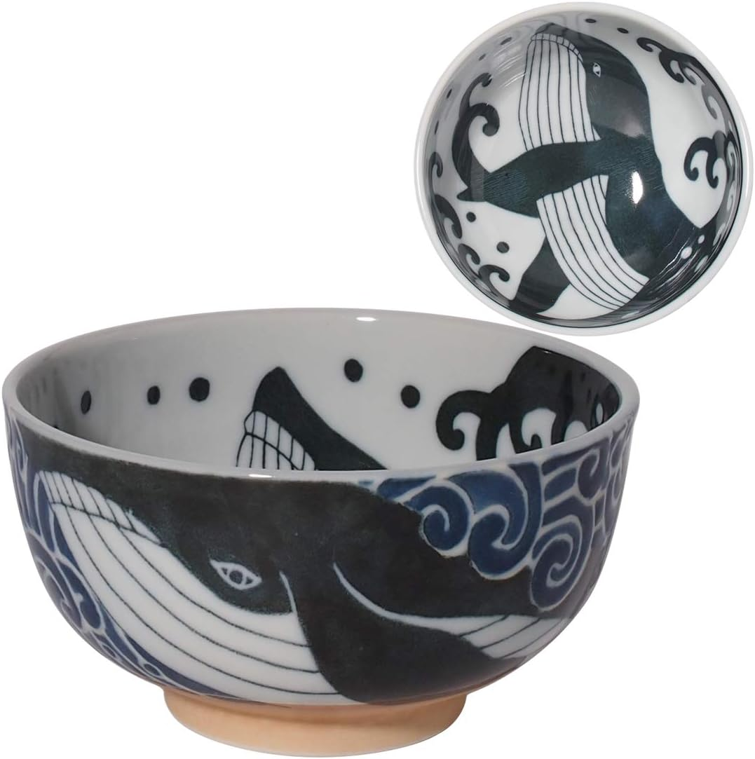 Mino Pottery White Wave Whale 130 Bowl image number 4