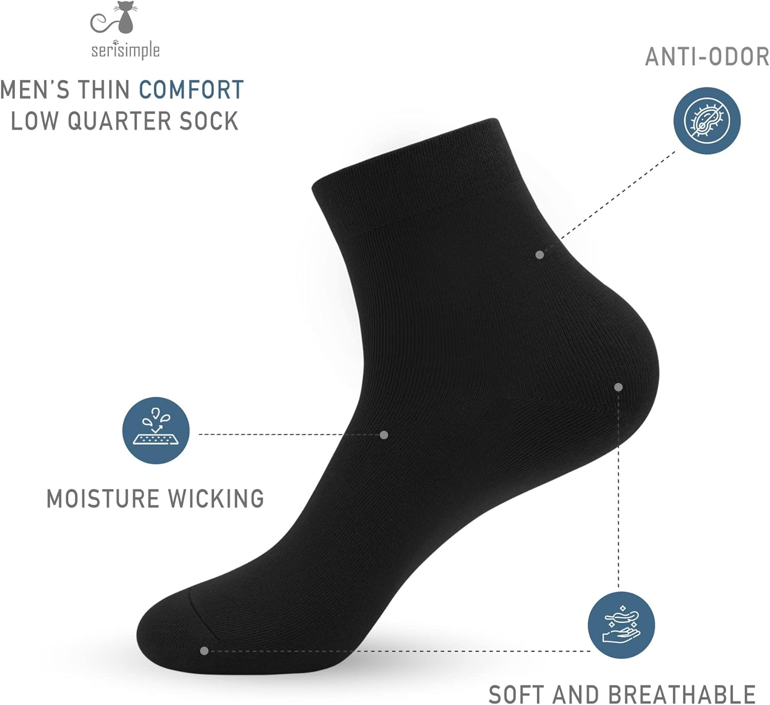 Bamboo Men Sock Breathable Sock Low Quarter Thin Ankle Sock Comfort Cool Soft Sock 5 Pairs image number 2
