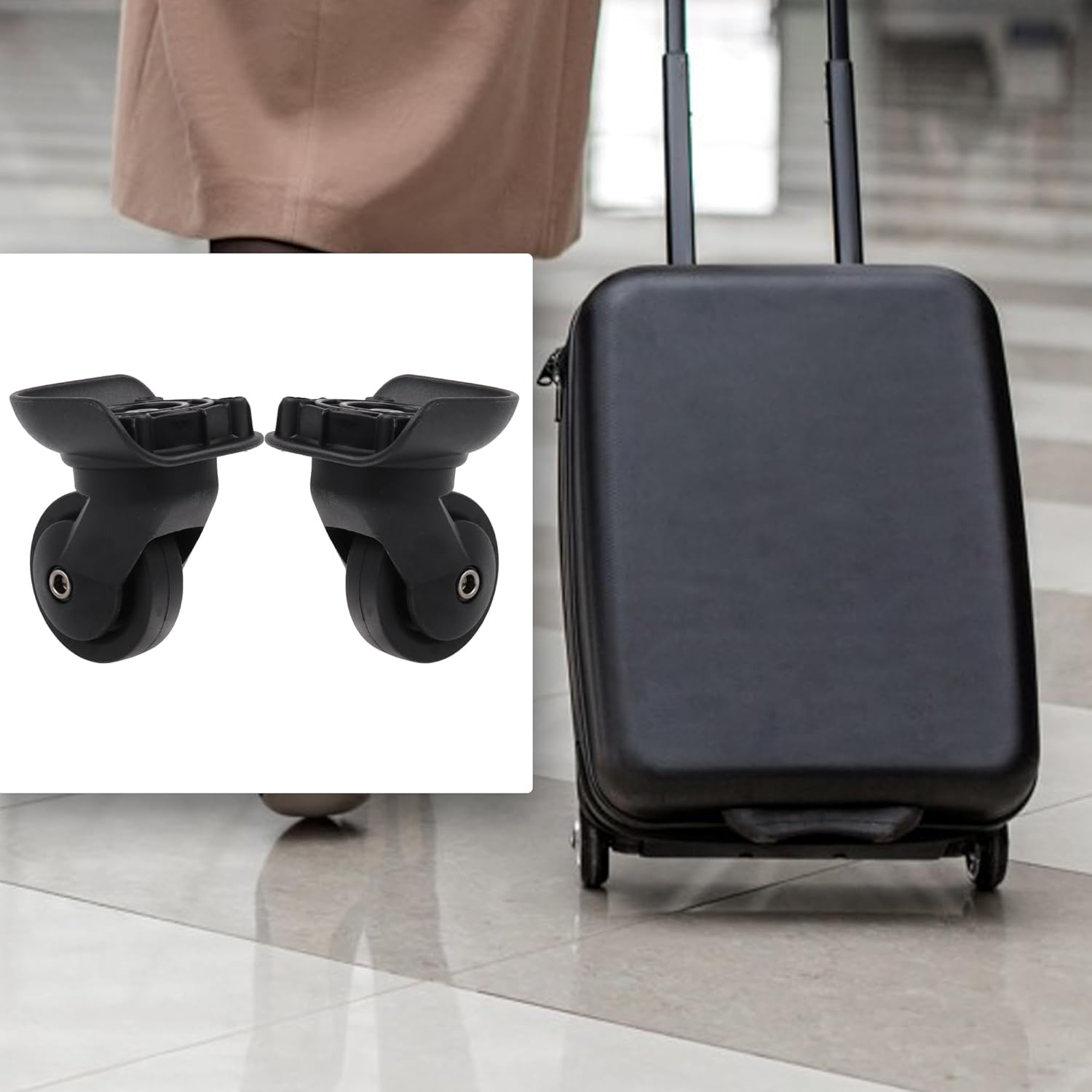 Bstinay 2 Pair 3.03 Inch Luggage Wheel W293 360 Degree Swivel Suitcase Casters with Rubber Bands Swabs image number 2