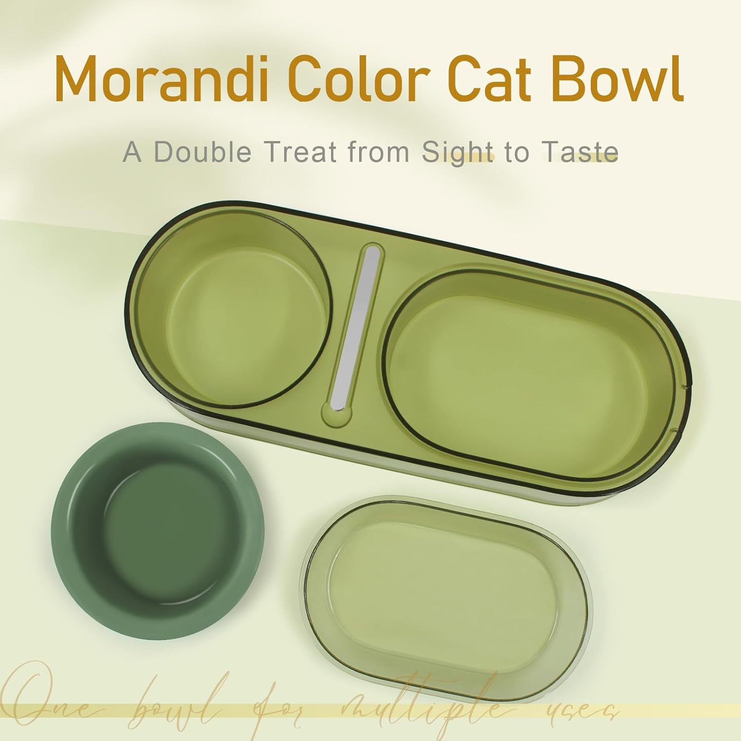 SONGWAY Ceramic Cat Food Bowl - Double Cat Bowls for Wet Food and Water, Cat Feeding Bowls, Multi-Purpose Pet Bowls for Indoor Cats Kittens Puppies, Green image number 6