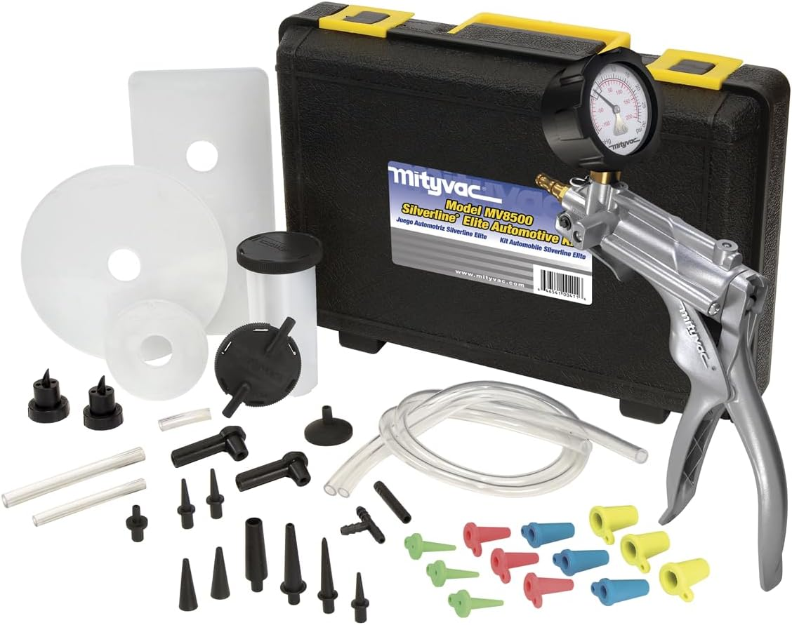 Mityvac MV8500 Silverline Elite Automotive Brake/Clutch Bleeding, Diesel Fuel Priming and Vacuum/Pressure Testing Kit, Ergonomic Design, Zinc-Aluminum Die Cast, MV8510 Pump, 4.5Oz Fluid Reservoir image number 1