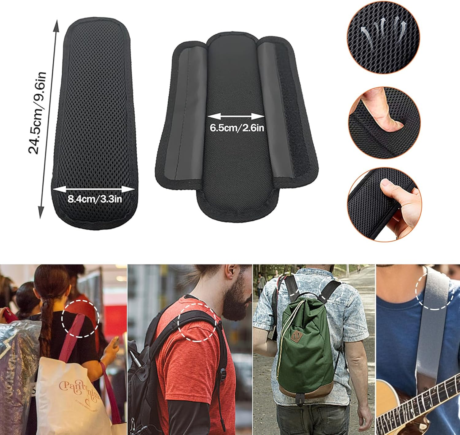 Black Universal Shoulder Strap Pads Replacement Shoulder Pad Air Cushion Shoulder Relief Pad