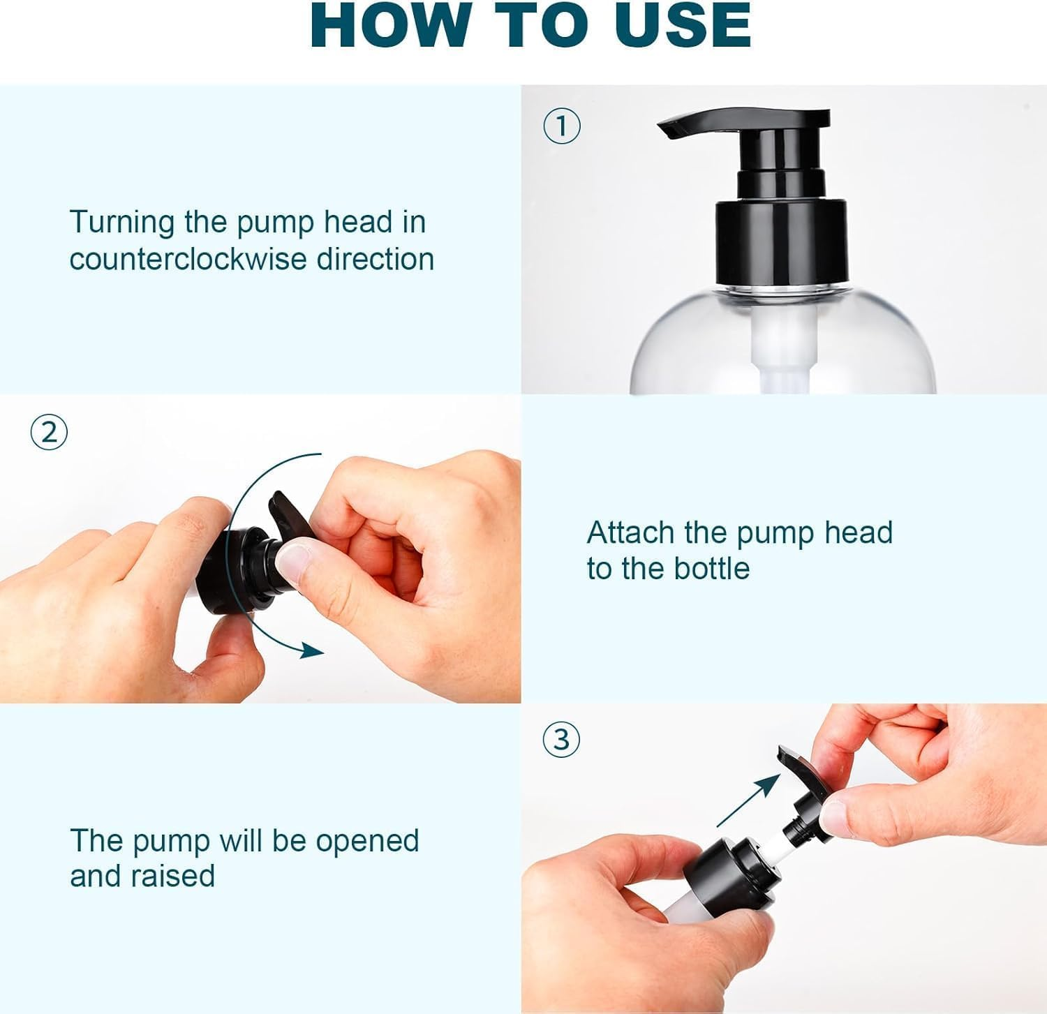 Empty Plastic Pump Bottles Dispenser,3 Pack 16Oz/500Ml Portable Clear Shampoo Lotion Hand Pump Bottle Durable,Clear Plastic Pump Bottle Dispenser,Empty Reusable Plastic Lotion Pump Bottle