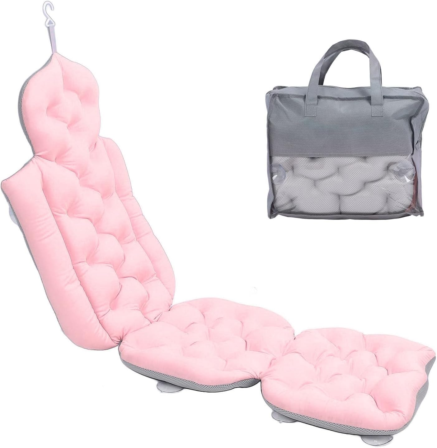 Generic Full Body Bath Pillow, Luxury Bath Cushion for Tub with Non Slip Suction Cups & Laundry Bag, Mat for Head & Neck Support, Luxury Tub Pillow for for Headrest Neck & Back (Pink) image number 3