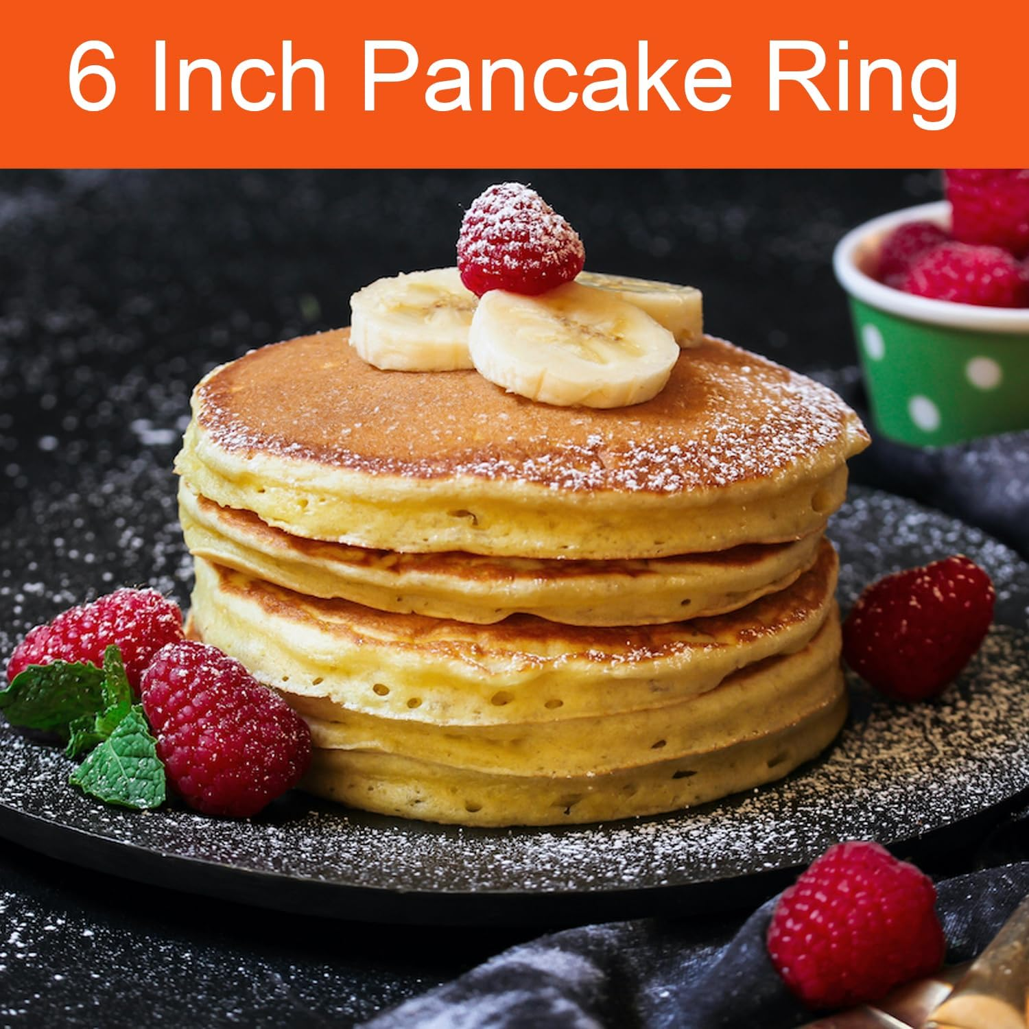 Pancake Ring for Griddle,2 Packs 6 Inch Omelette Ring for Griddle,6" Non-Stick Stainless Steel Pancake Egg Ring Crumpet Ring Omelet Griddle Ring Pancake Maker Cake Ring Creps Ring with Silicone Handle