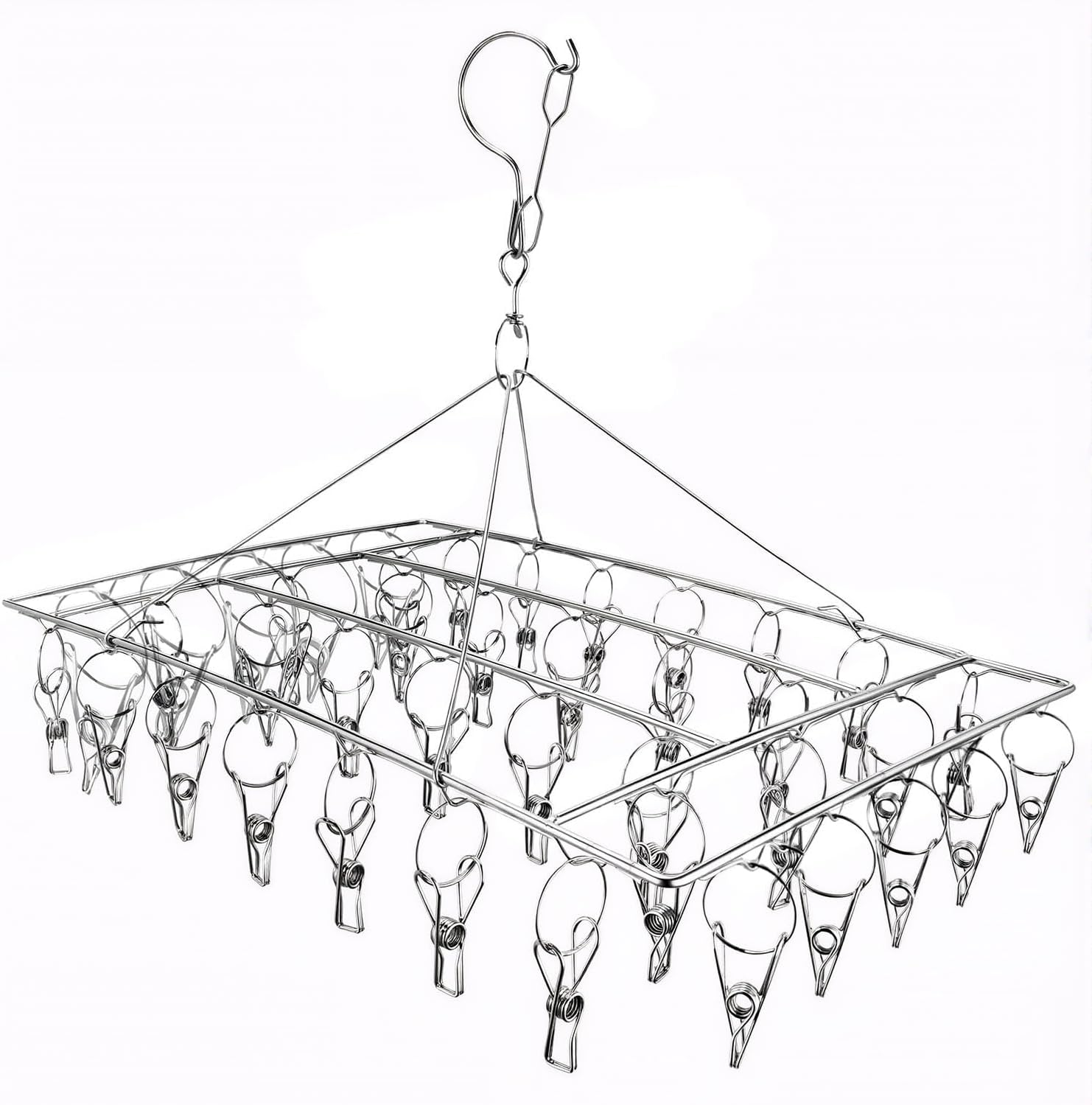 Stainless Steel Clothes Drying Rack - 40 Pegs Folding Sock Dryer with Clips Windproof Hook for Sock, Drying Bras, Lingerie, Clothes, Towels, Scarves, Underwear Hanger for Washing Line Accessories image number 3