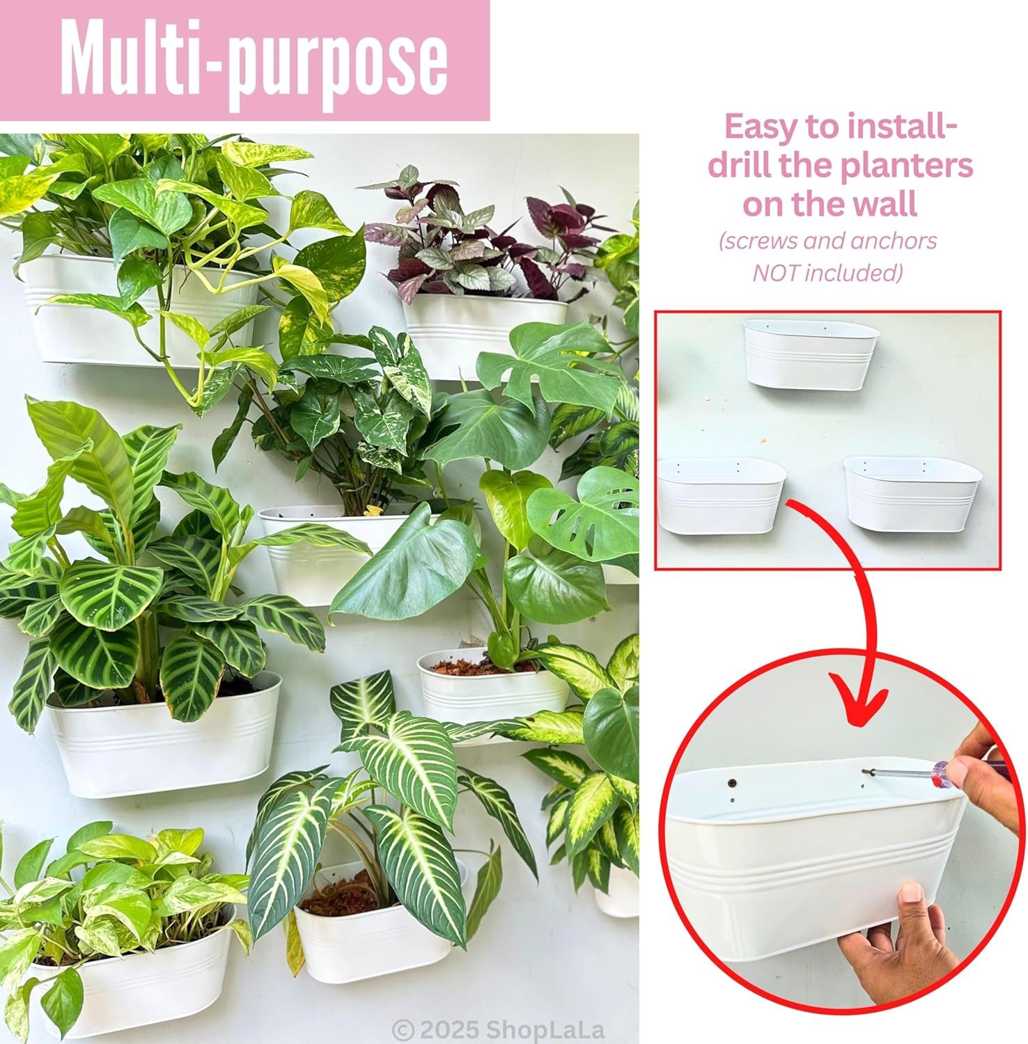 Lalagreen Rail Planter Outdoor Plants (8 Pack, 11.8 Inch) White Metal Iron Hanging Flower Pots Deck Railings Fence Buckets Modern Countryside Boho Style Wall Mount Window Box Holder Hooks Porch Decor - White image number 1