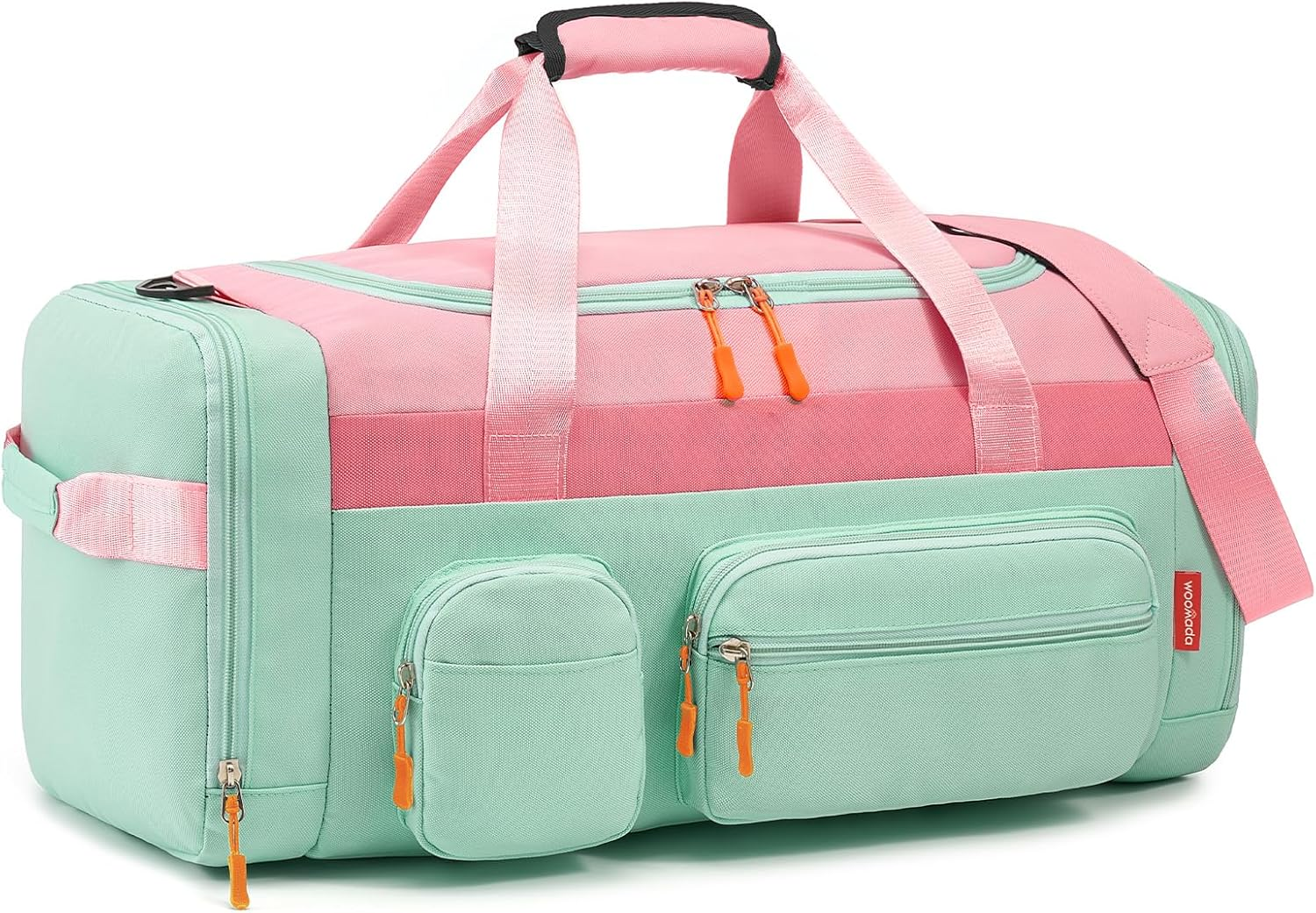 WOOMADA Large Kids Duffle Bag for Travel, Overnight, or Weekender, 20", Pink Green