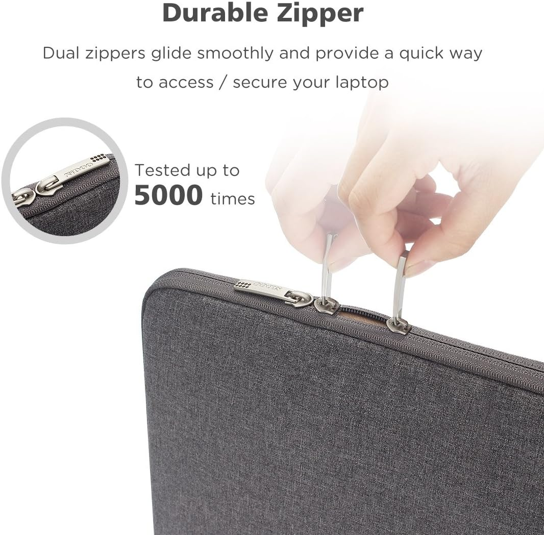 NIDOO 15.6 Inch Laptop Sleeve Case Water-Resistant Protective Cover Portable Computer Carrying Bag Pouch for 15.6" Lenovo Thinkpad T580 / 15.6" Lenovo Thinkpad X1 Extreme / 15.6" Acer Swift 3, Grey image number 3