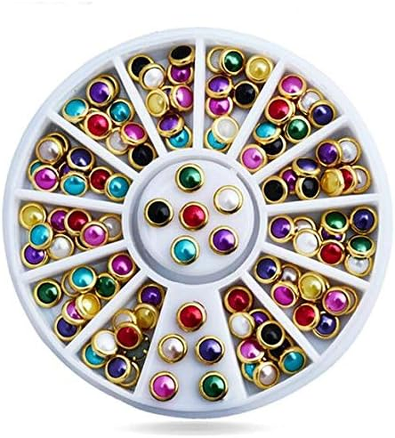 4Mm/1 Box White Mix Color round Metal Frame Rim Pearl 3D DIY Nail Art Decoration Zhengpingpai image number 2