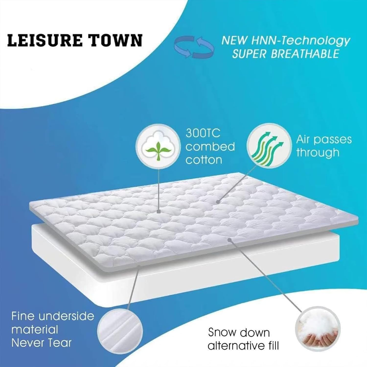 (Full, White) - Overfilled Fitted Mattress Pad Cover(8-21 Deep Pocket)-Cooling Mattress Topper with Snow down Alternative Fill(Full, White) image number 5
