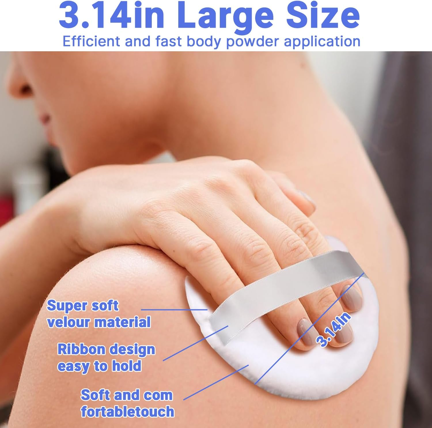 2 Pcs Powder Puff,3.14 Inch Powder Puffs for Body Powder Face Loose Powder Large(White) image number 2